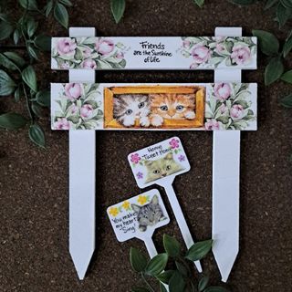 ガーデンピック(花柄 ねこ)デコパージュ　ペット　猫雑貨　小花　カントリー雑貨(その他)