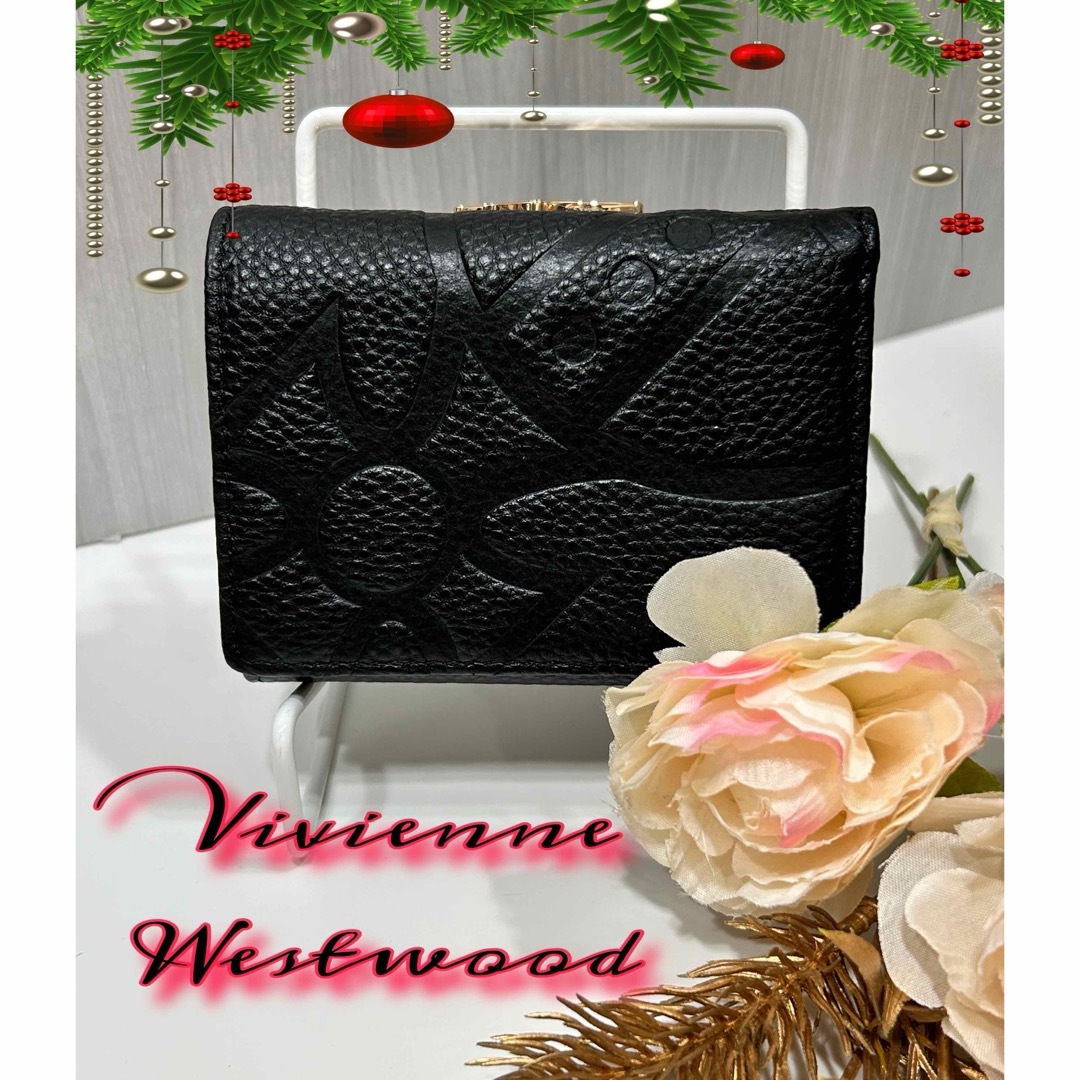 Vivienne Westwood オーブ 三つ折財布 ブラック 型押し Vivienne Westwood オーブ 三つ折財布 ブラック 型押し