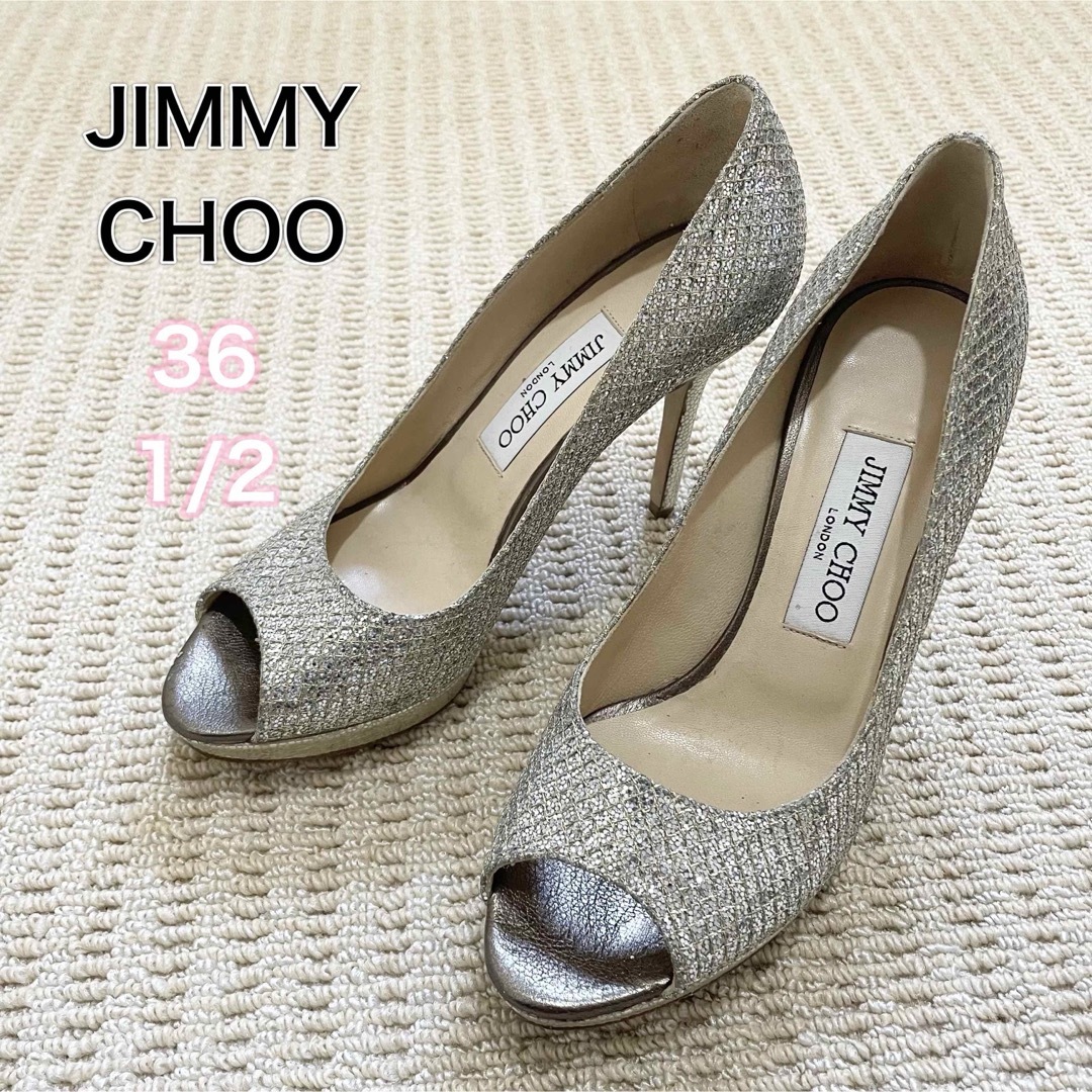 JIMMY CHOO - ジミーチュウ LUNA グリッター シルバー オープン JIMMY CHOO - ジミーチュウ LUNA グリッター シルバー オープン