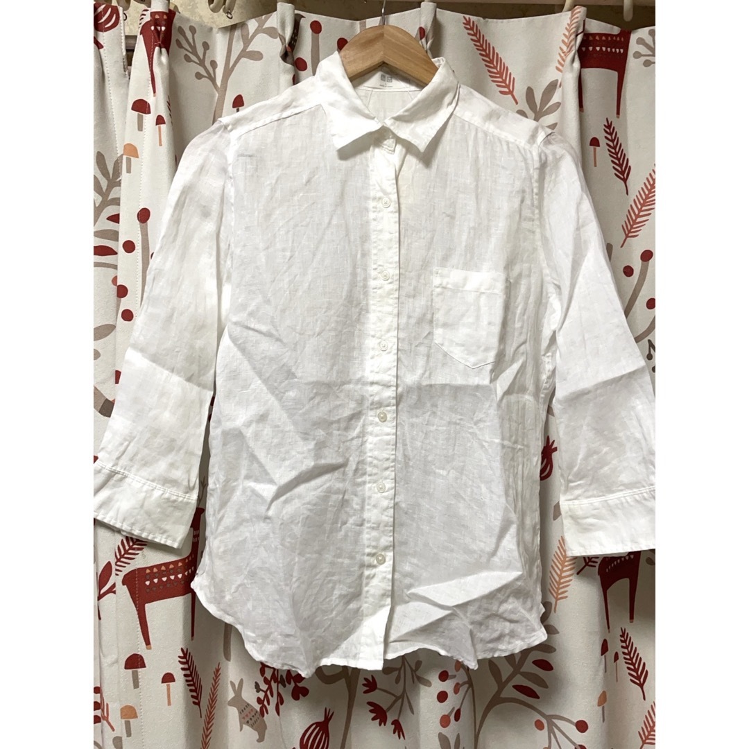 UNIQLO(ユニクロ)の新品　UNIQLO ユニクロ　七分袖　プレミアム　リネン　シャツ　麻　ホワイト レディースのトップス(シャツ/ブラウス(長袖/七分))の商品写真