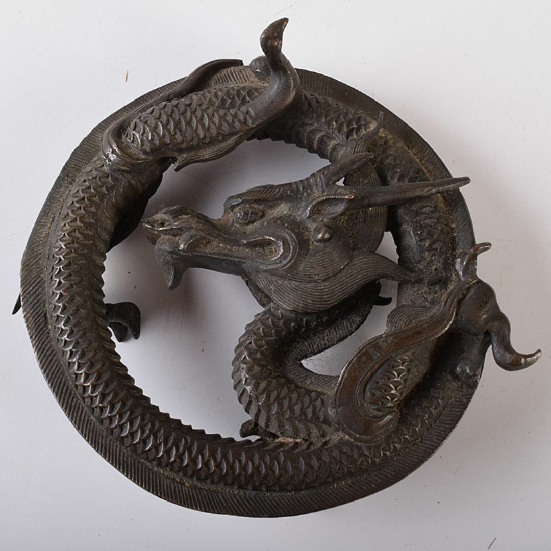 中国 古銅 龍 紙鎮 墨床 蓋置 置物 T R8206