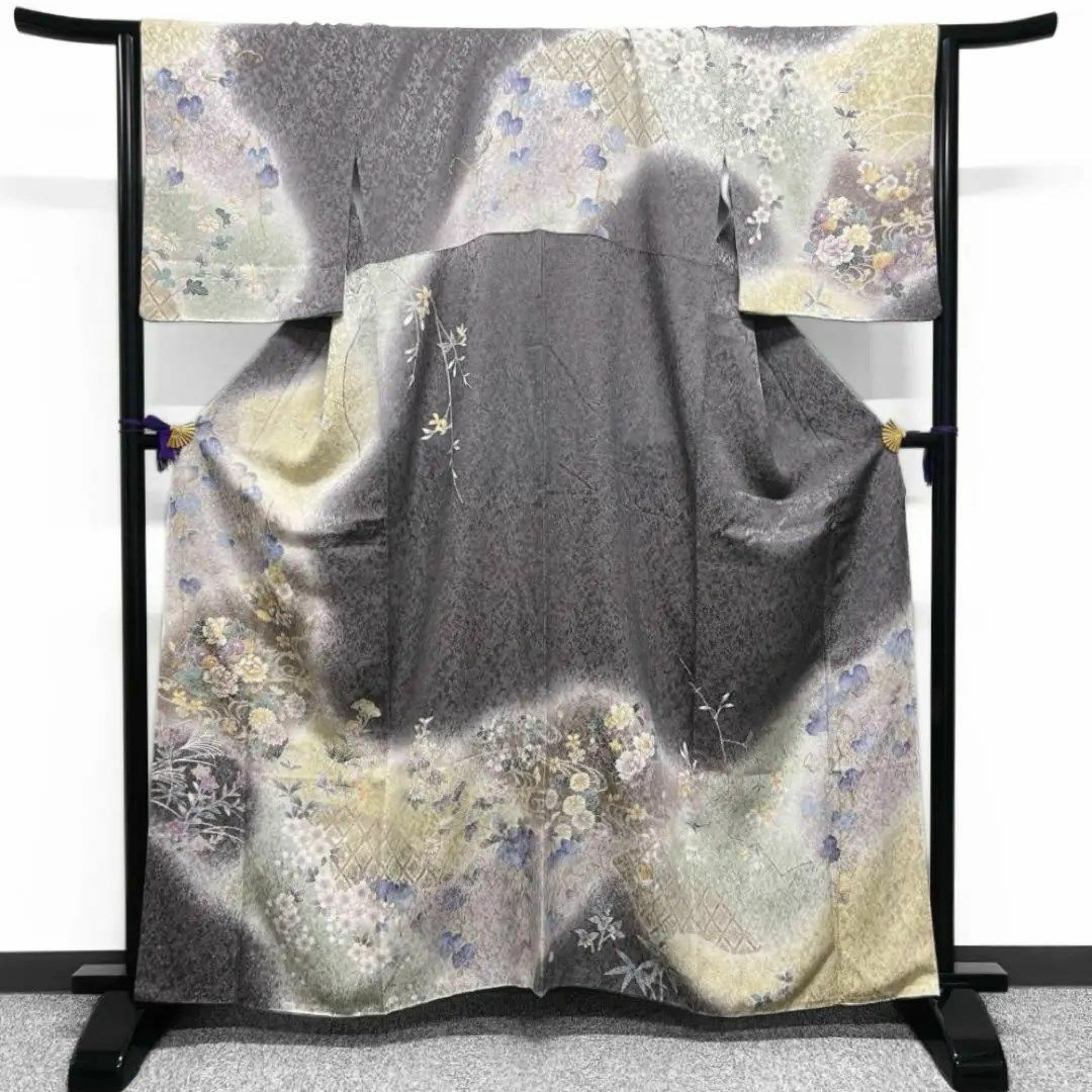 訪問着 金駒刺繍 金通し 道長取り 牡丹 梅 桔梗 桜 菊 着物 084w 訪問着 金駒刺繍 金通し 道長取り 牡丹 梅 桔梗 桜 菊 着物 084w