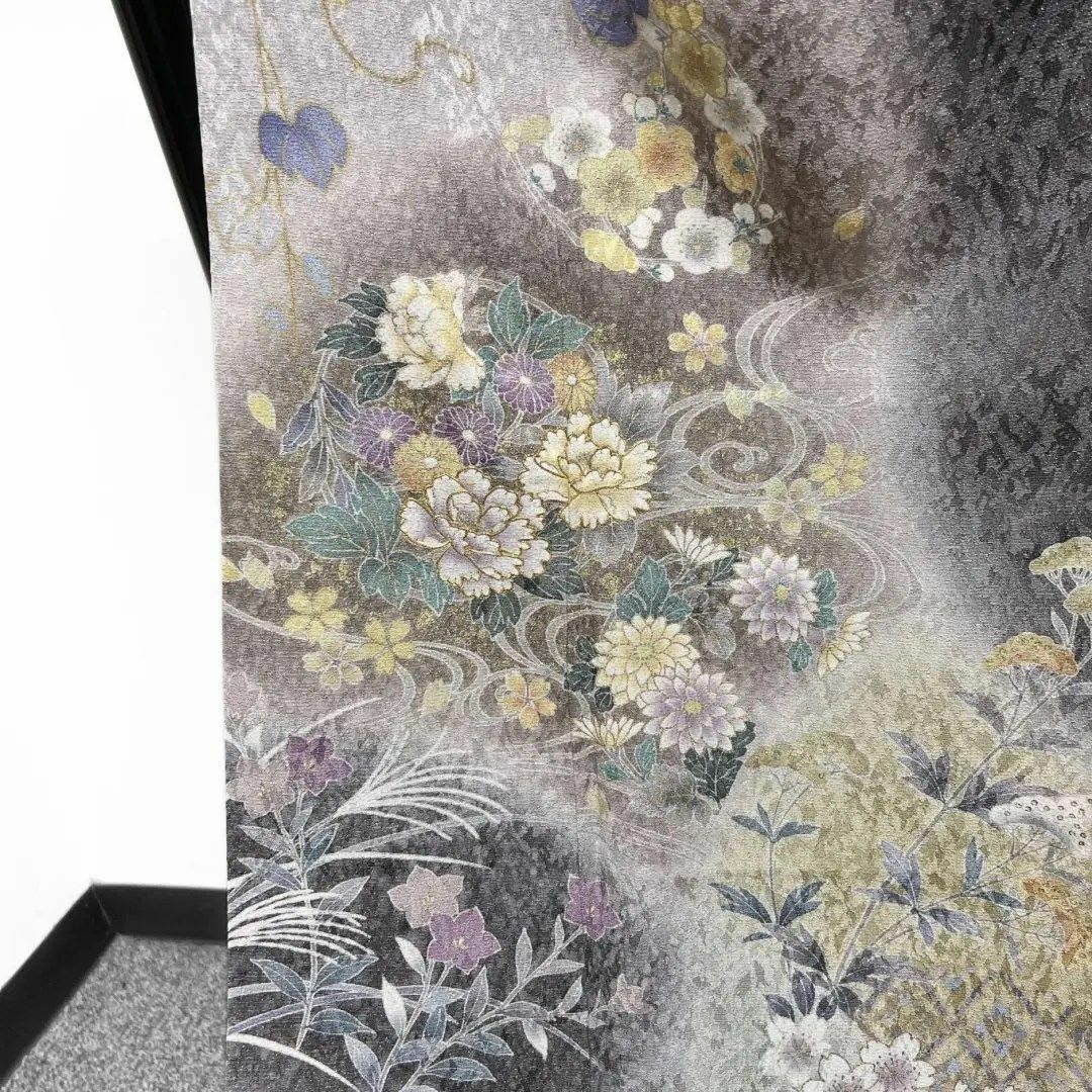 訪問着 金駒刺繍 金通し 道長取り 牡丹 梅 桔梗 桜 菊 着物 084w 訪問着 金駒刺繍 金通し 道長取り 牡丹 梅 桔梗 桜 菊 着物 084w