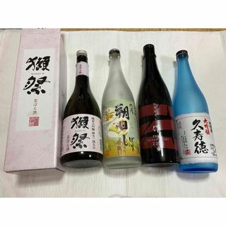 日本酒720ml3本、750ml1本の空き瓶、獺祭、朔日しぼり、作、久寿徳(容器)