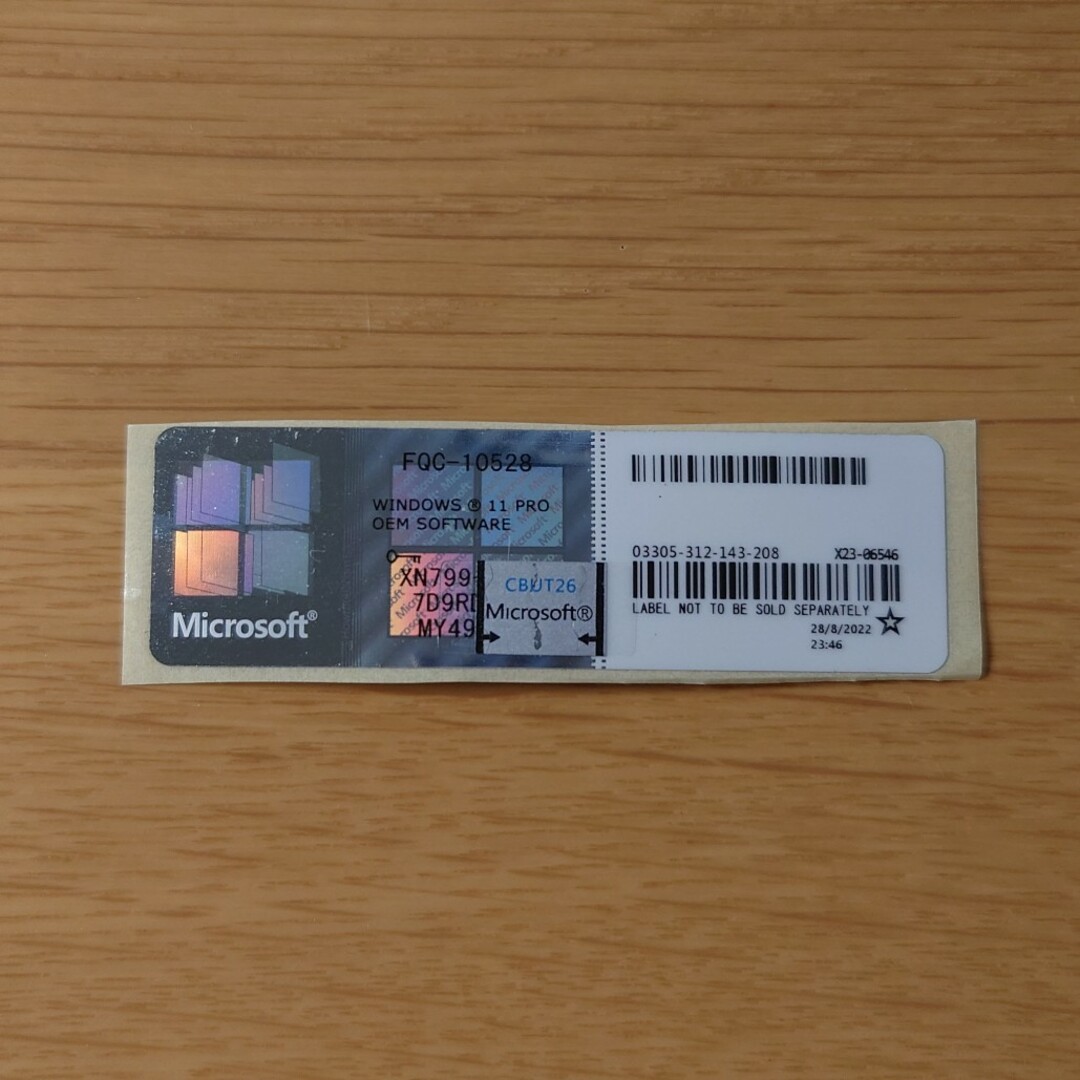 Microsoft(マイクロソフト)の現物発送 Windows11 Pro プロダクトキー coaシール ライセンス スマホ/家電/カメラのPC/タブレット(PCパーツ)の商品写真