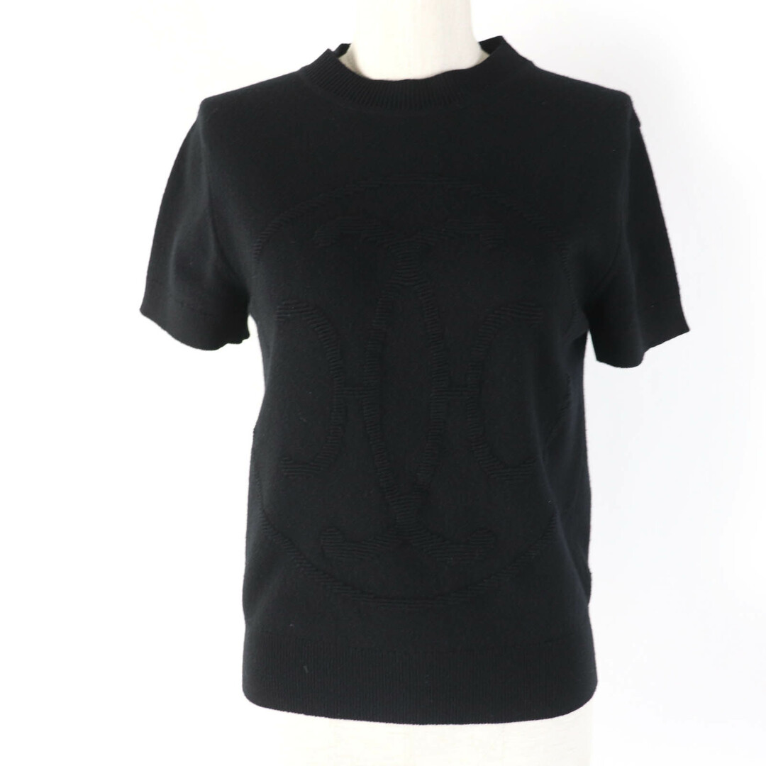 HERMES - 極美品☆HERMES エルメス 22AW 2H2663D1 カシミヤ100％ Hリフト ショートスリーブニット 半袖ニット ブラック 36 イギリス製 正規品 レディース
