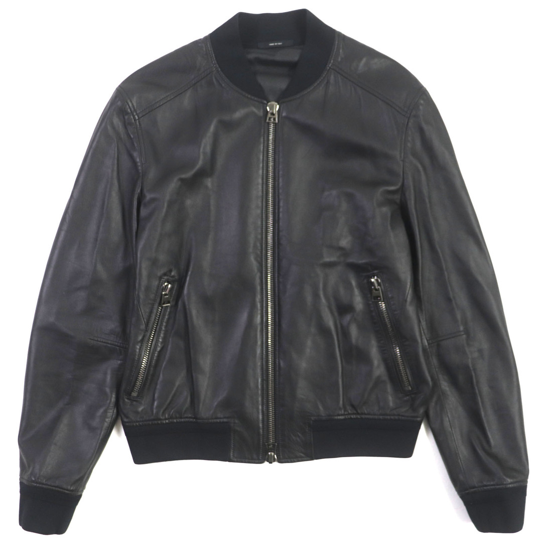 TOM FORD - 極美品▼TOM FORD トムフォード TFL540 羊革 ラムスキン レザー ジップアップ ボンバージャケット ブラック 48 ガーメント付き イタリア製 メンズ