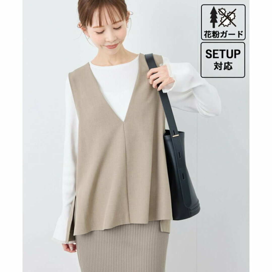 Rope' Picnic(ロペピクニック)の【キャメル系(26)】【花粉ガード】クリアツイルジレベスト/セレモニー・通勤対応・セットアップ対応 レディースのトップス(ベスト/ジレ)の商品写真