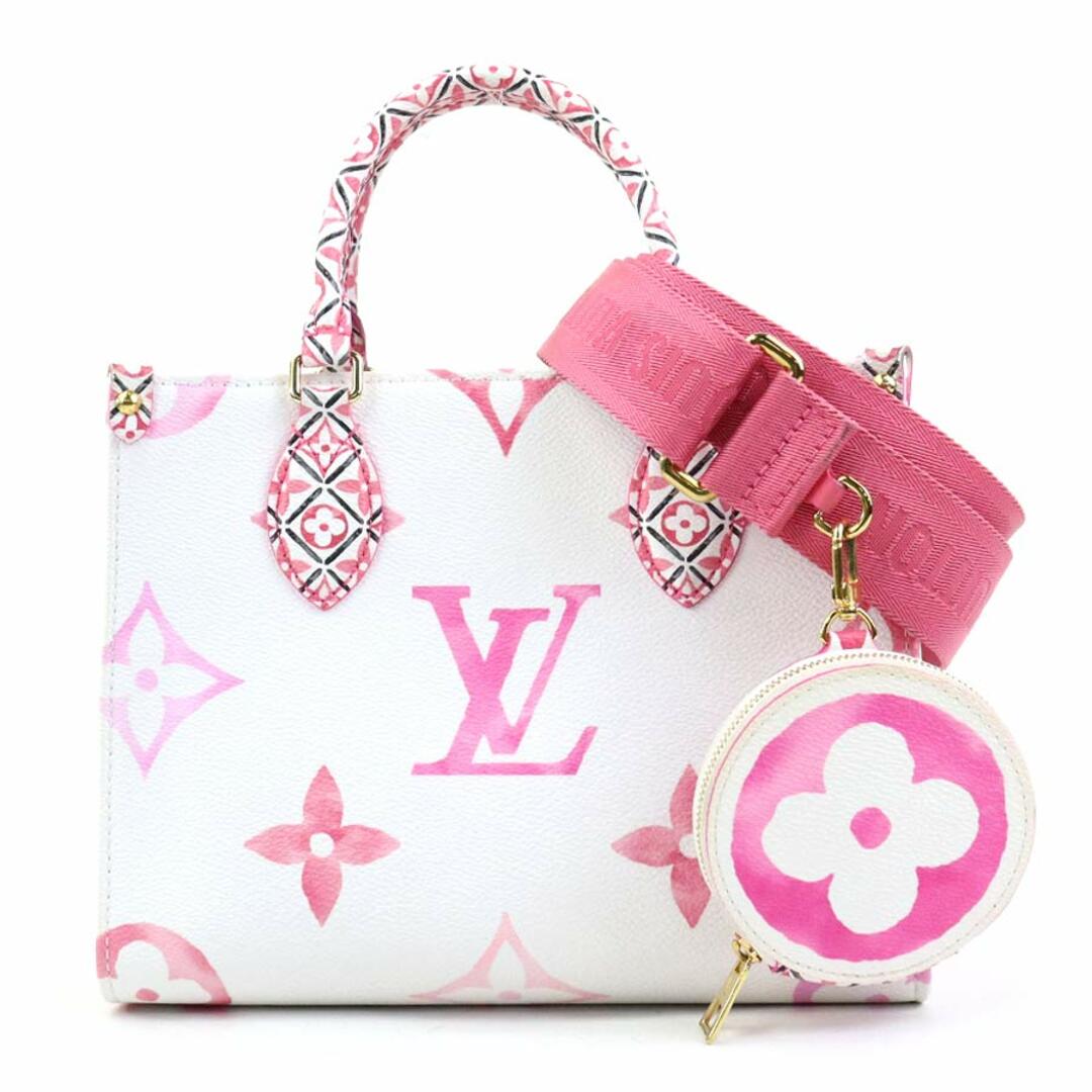 LOUIS VUITTON - ルイ ヴィトン LOUIS VUITTON ハンドバッグ ショルダーバッグ バイ ザ プール オンザゴーPM レザー ホワイト×ピンク レディース M22976 送料無料【中古】 90016k