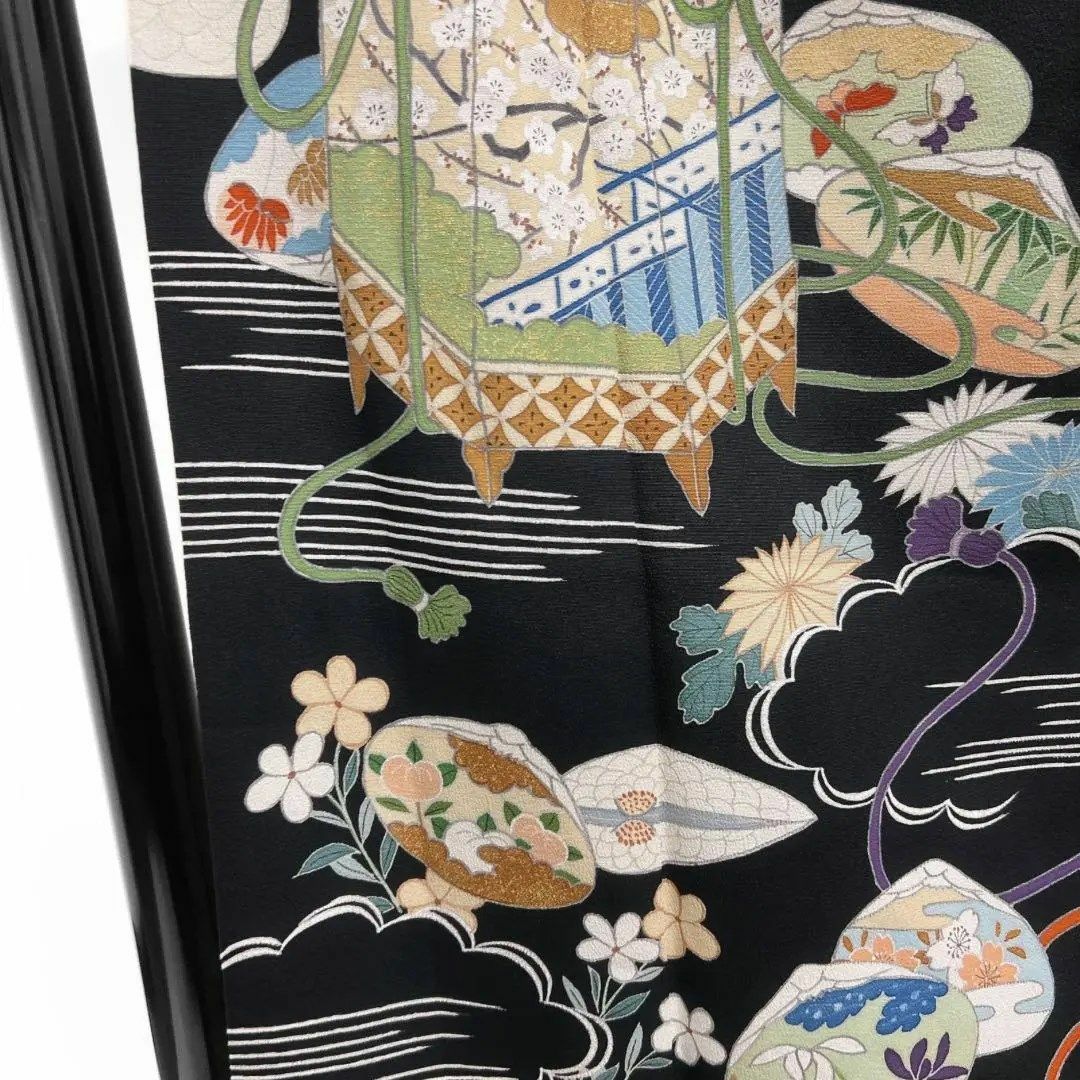 ファッションの 黒留袖 五つ紋 比翼付き 貝桶 松竹梅 雲 菊 着物 093w d 着物・浴衣