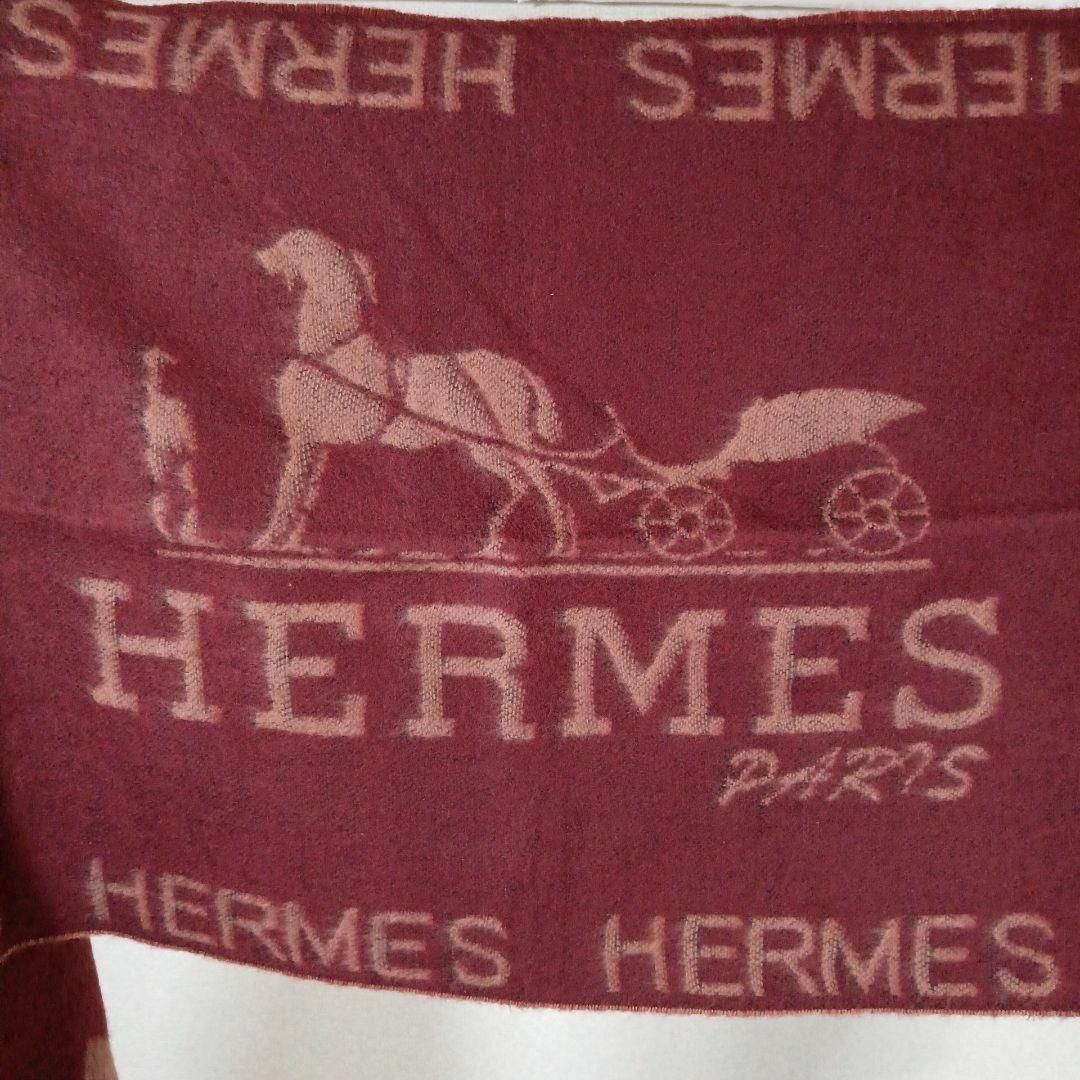そ902超美品 エルメス マフラー ショール 馬車ロゴ Hロゴ ワイン そ902超美品 エルメス マフラー ショール 馬車ロゴ Hロゴ ワイン
