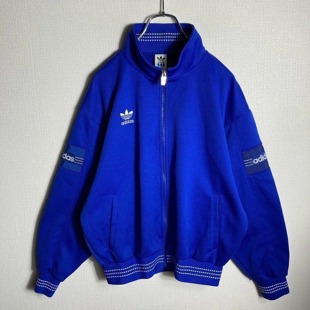 90s】アディダス 刺繍ロゴ トラックジャケット ジャージ 青 L 90s】アディダス 刺繍ロゴ トラックジャケット ジャージ 青 L