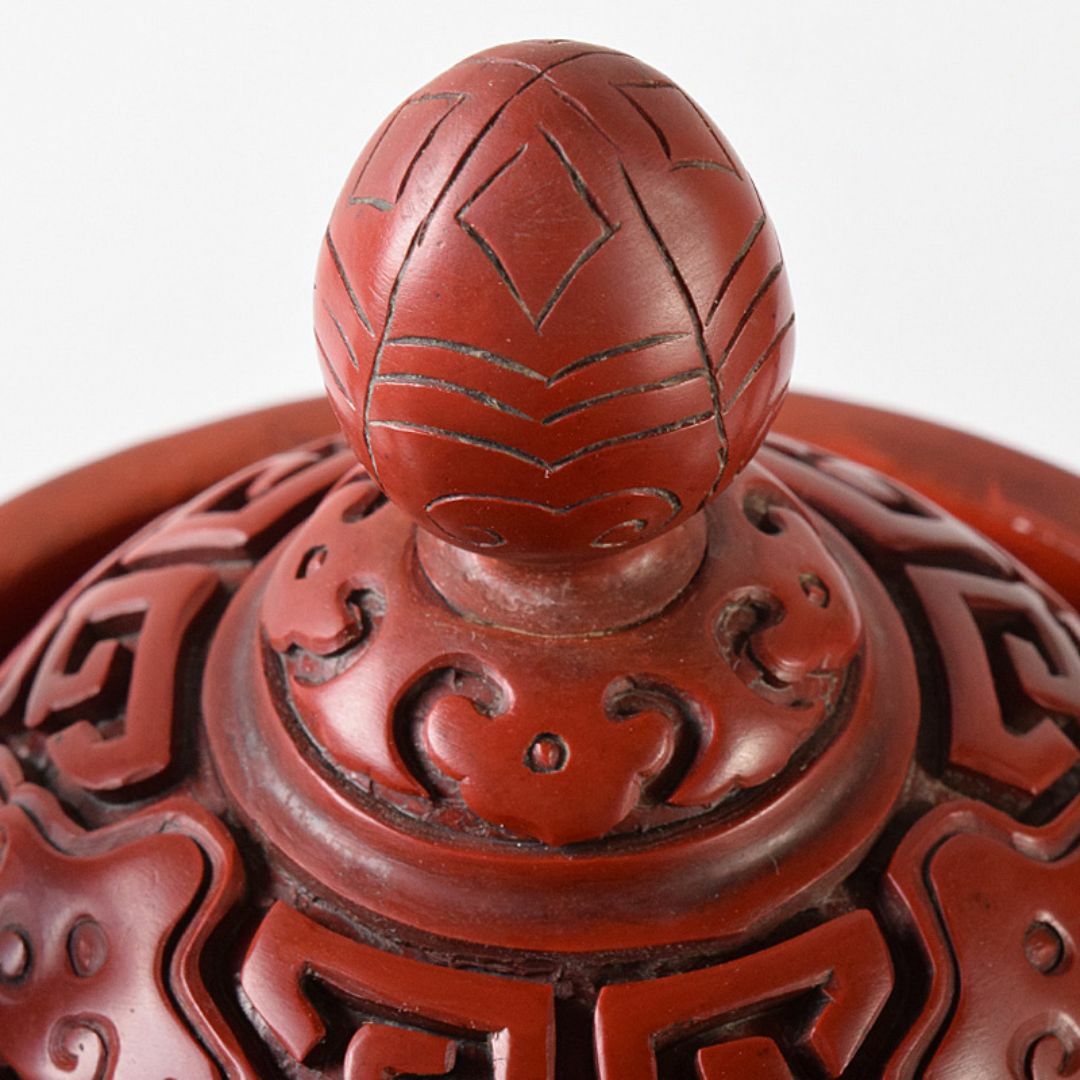 セール 一番安い 神獣彫 堆朱 剔紅 中国 香炉 R8251 D 唐木台付 工芸品