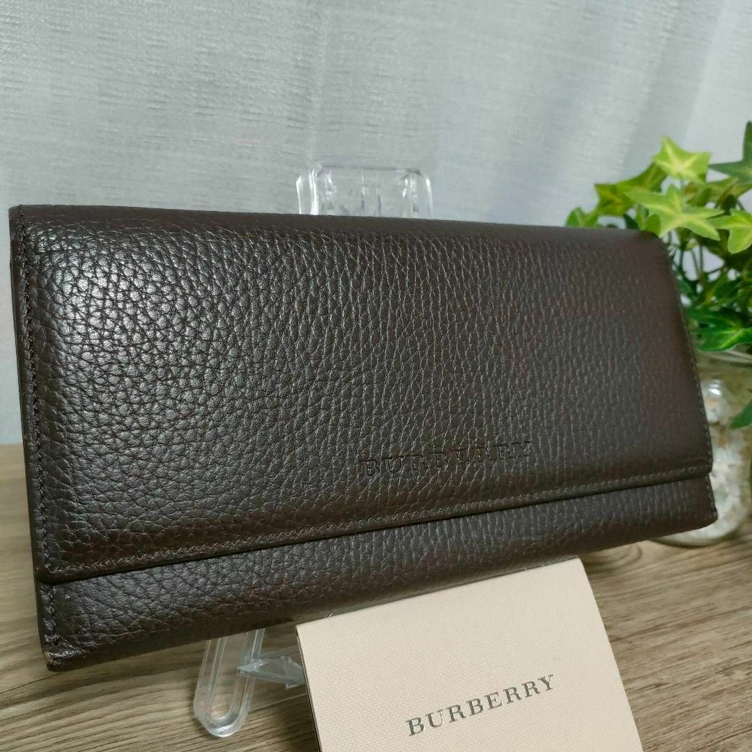 BURBERRY - バーバリー 長財布 オールレザー ブラウン シボ革 BURBERRY - バーバリー 長財布 オールレザー ブラウン シボ革