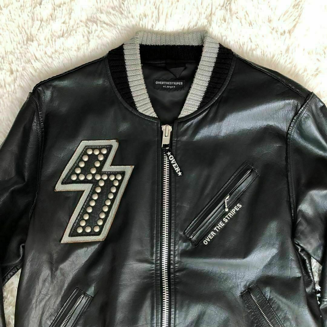 OVER THE STRIPESオーバーザストライプスレザージャケットスタジャン OVER THE STRIPESオーバーザストライプスレザージャケットスタジャン