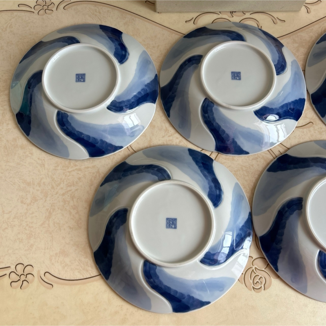 美濃焼 - 三洋陶器 龍峰窯 染付捻紋 深皿揃 5枚セット 和皿 中 美濃焼 - 三洋陶器 龍峰窯 染付捻紋 深皿揃 5枚セット 和皿 中