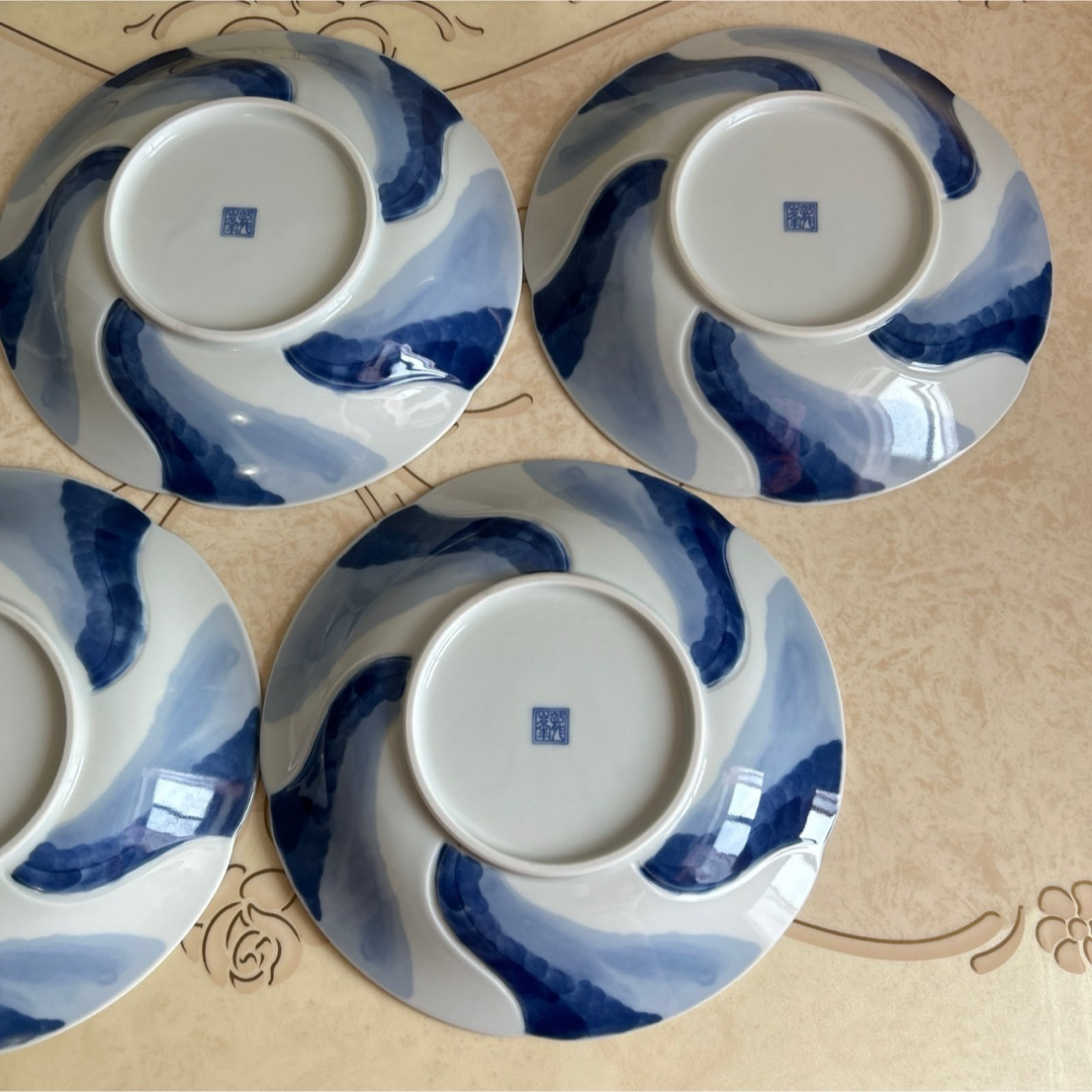 美濃焼 - 三洋陶器 龍峰窯 染付捻紋 深皿揃 5枚セット 和皿 中 美濃焼 - 三洋陶器 龍峰窯 染付捻紋 深皿揃 5枚セット 和皿 中
