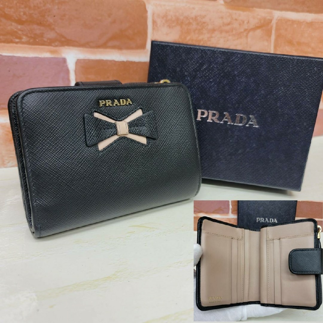 PRADA☆鑑定済☆サフィアーノ リボン ブラック 黒 1ML018プラダ財布 PRADA☆鑑定済☆サフィアーノ リボン ブラック 黒 1ML018プラダ財布