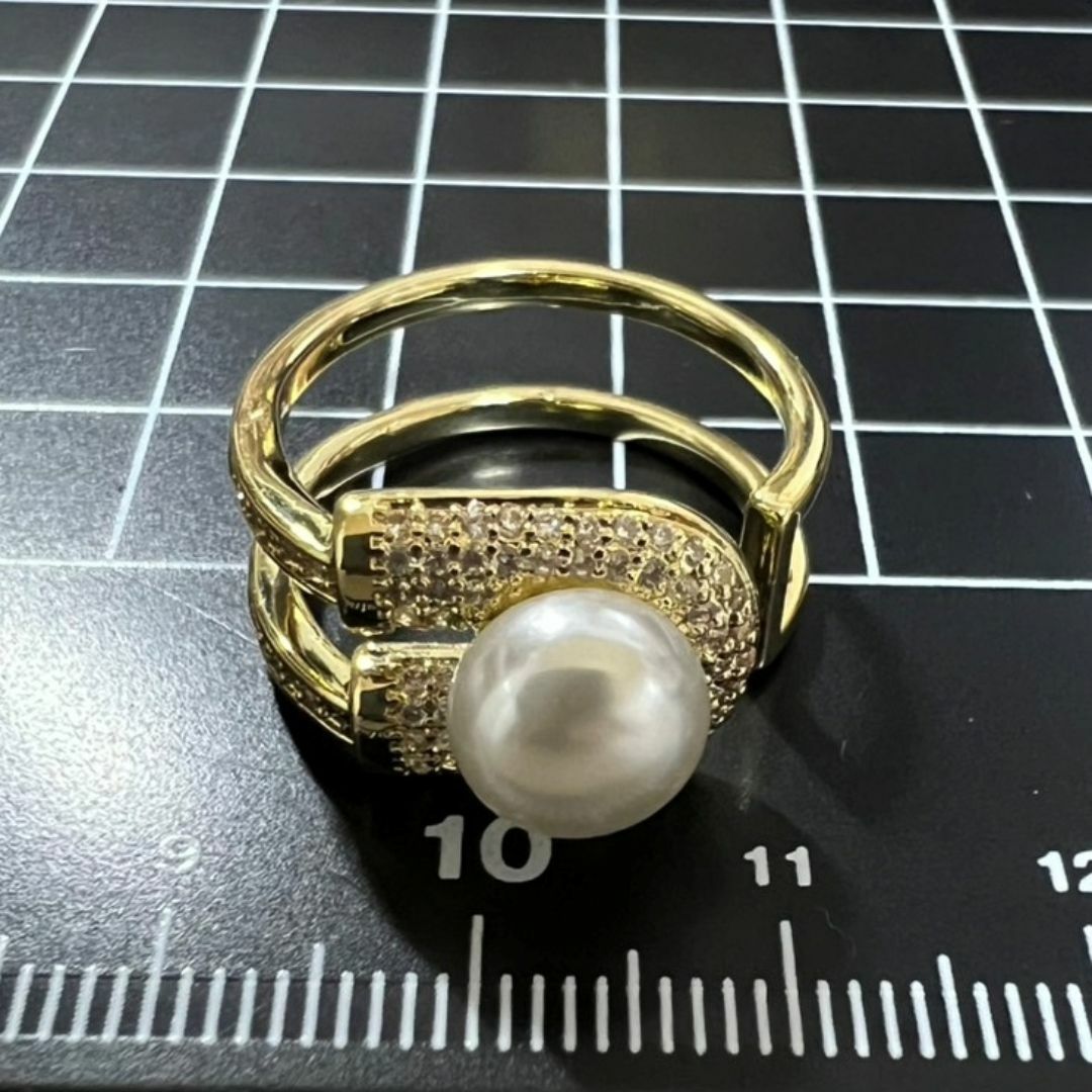 A831 匿名配送 指輪 レディース パール リング ジルコニア ゴールド  レディースのアクセサリー(リング(指輪))の商品写真