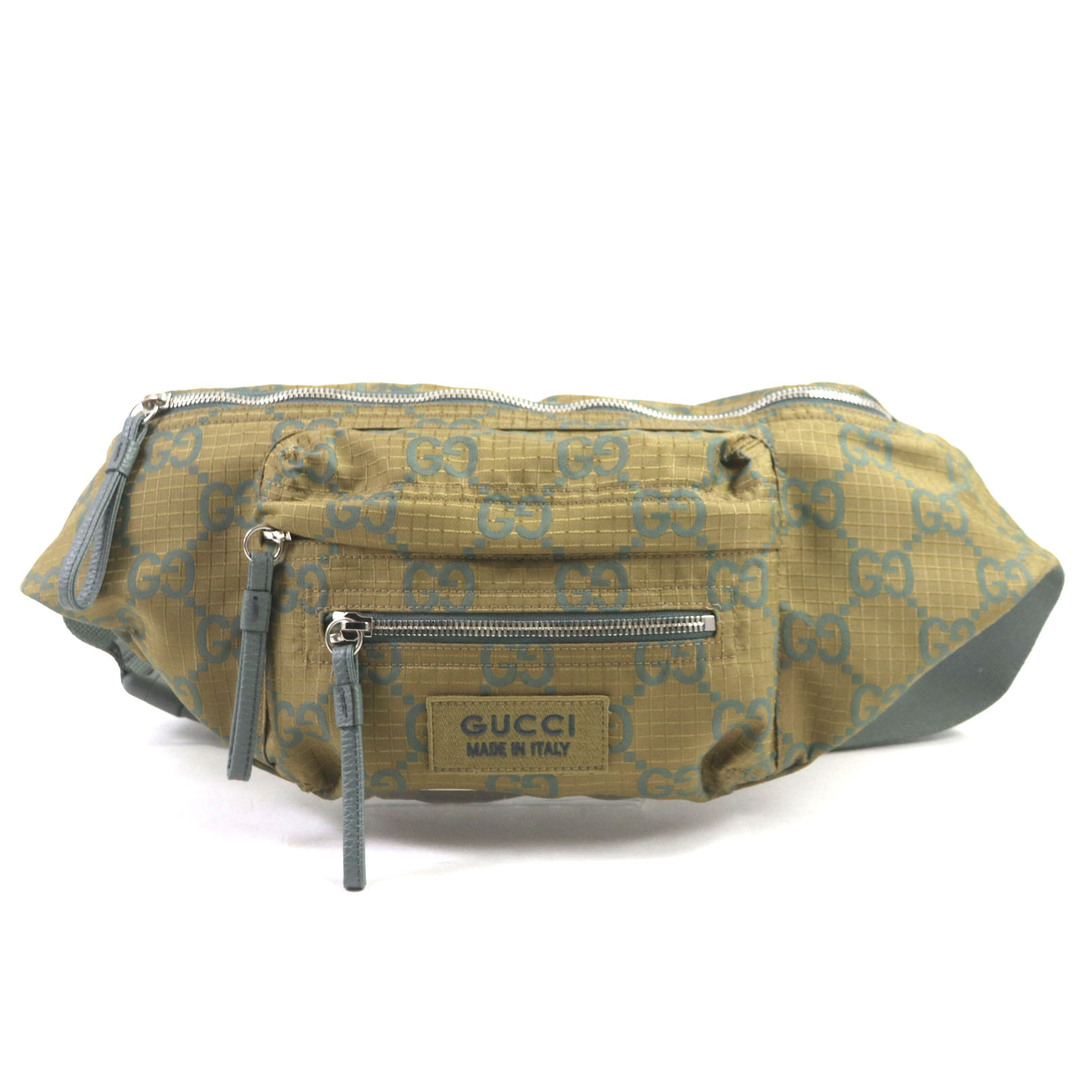 GUCCI - 極美品▼GUCCI グッチ 792287 GG リップストップ ベルトバッグ ボディバッグ レザー使い ウエストバッグ カーキ 保存袋付き イタリア製 メンズ