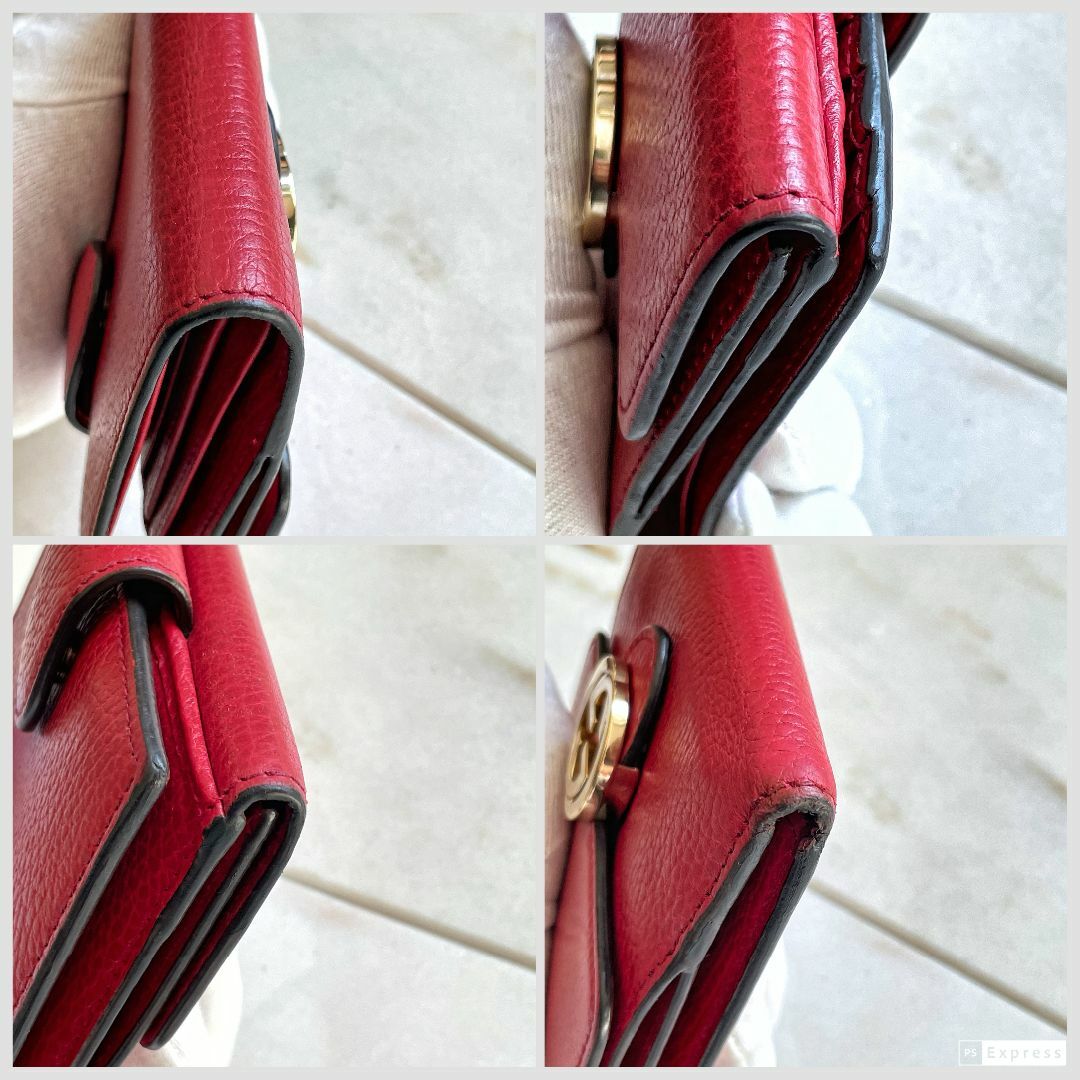 GUCCI グッチ インターロッキングGG Wホック 折り財布 レザー 赤 GUCCI グッチ インターロッキングGG Wホック 折り財布 レザー 赤