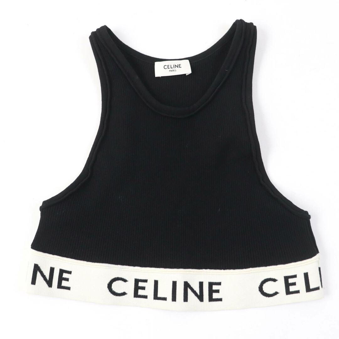 CELINE - 美品☆CELINE セリーヌ 2A68L372N コットン リブロゴクロップド丈 アスリートブラ トップス ブラック XS イタリア製 正規品 レディース