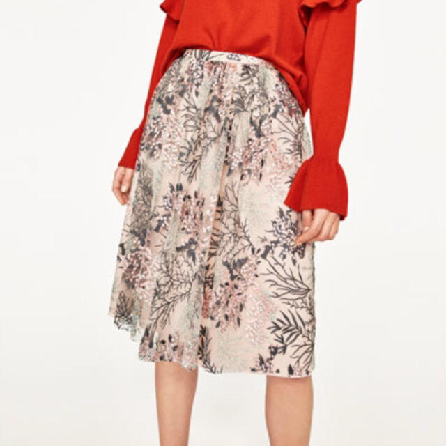 ZARA(ザラ)のZARA ザラ 花柄 刺繍スカート S レディースのスカート(ひざ丈スカート)の商品写真