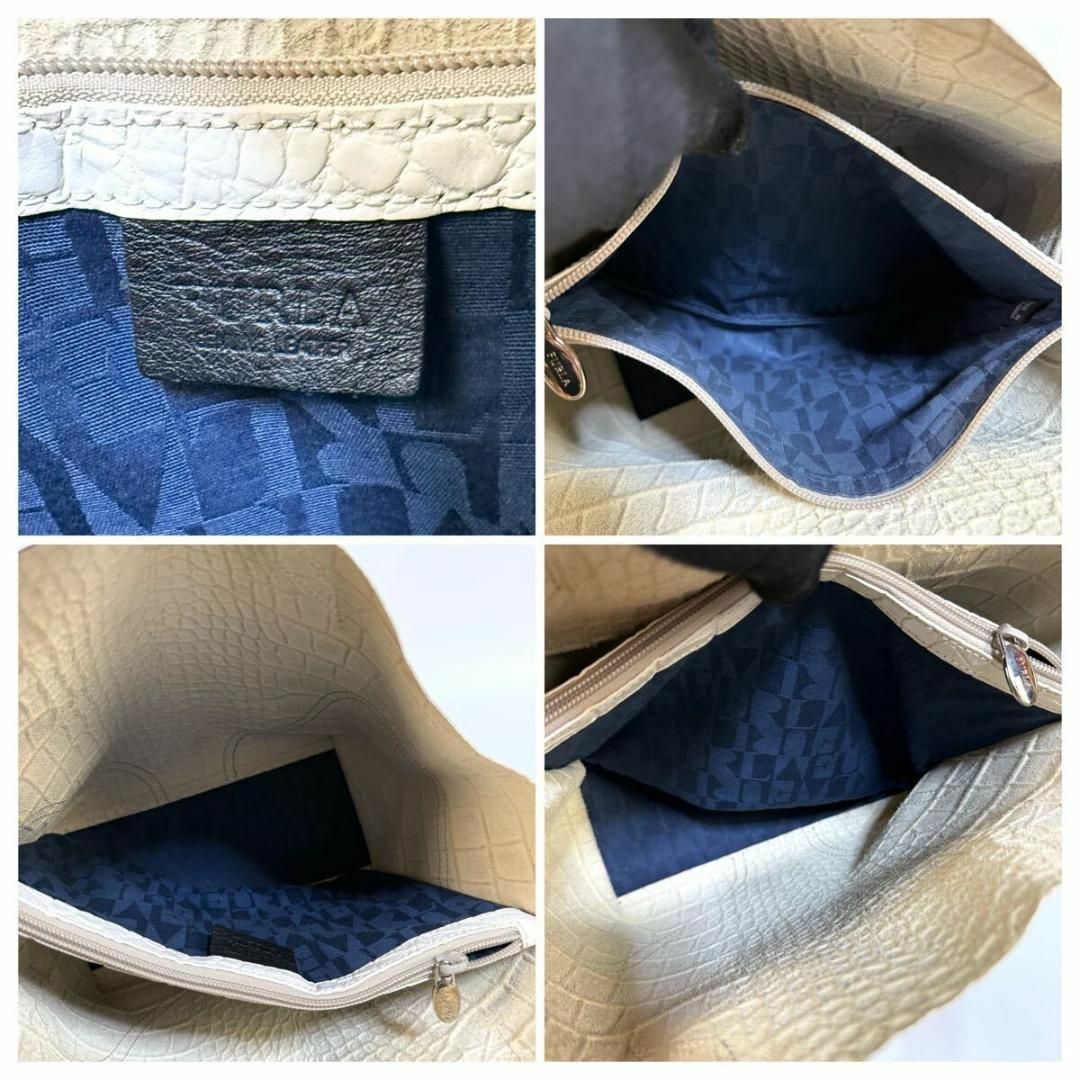 美品】FURLA レザー クロコ型押し ハンドバッグ ホワイト 希少品 美品】FURLA レザー クロコ型押し ハンドバッグ ホワイト 希少品