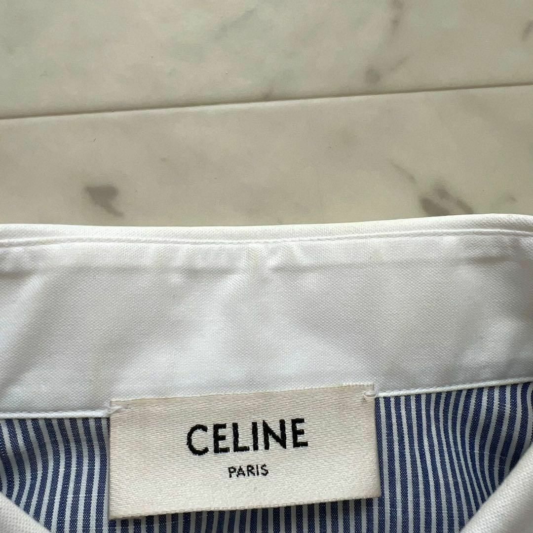 CELINE 近年 トリオンフ刺繍 ストライプ オーバーサイズシャツ CELINE 近年 トリオンフ刺繍 ストライプ オーバーサイズシャツ