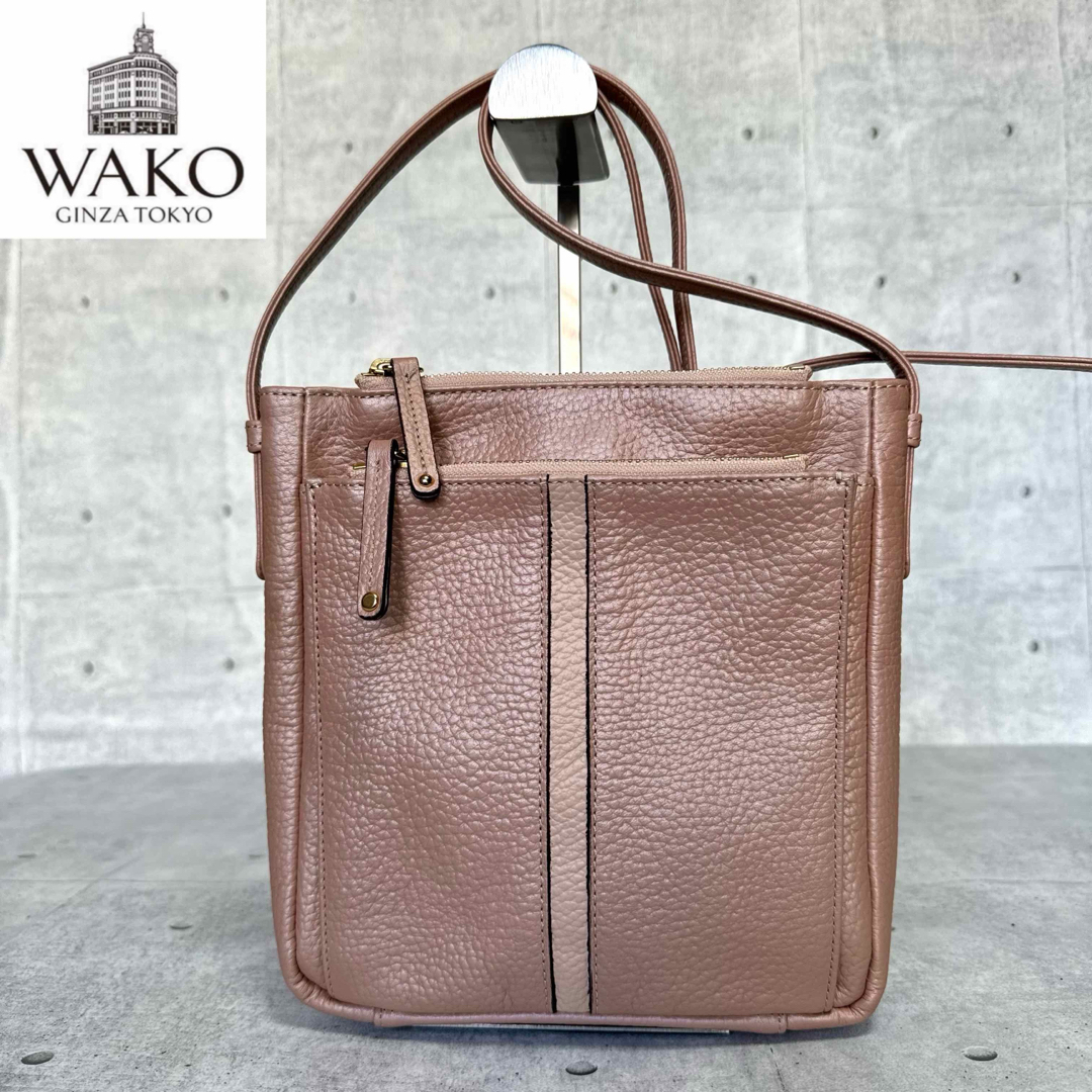 未使用級】WAKO 銀座和光 レザー パールピンク 斜め掛け 未使用級】WAKO 銀座和光 レザー パールピンク 斜め掛け