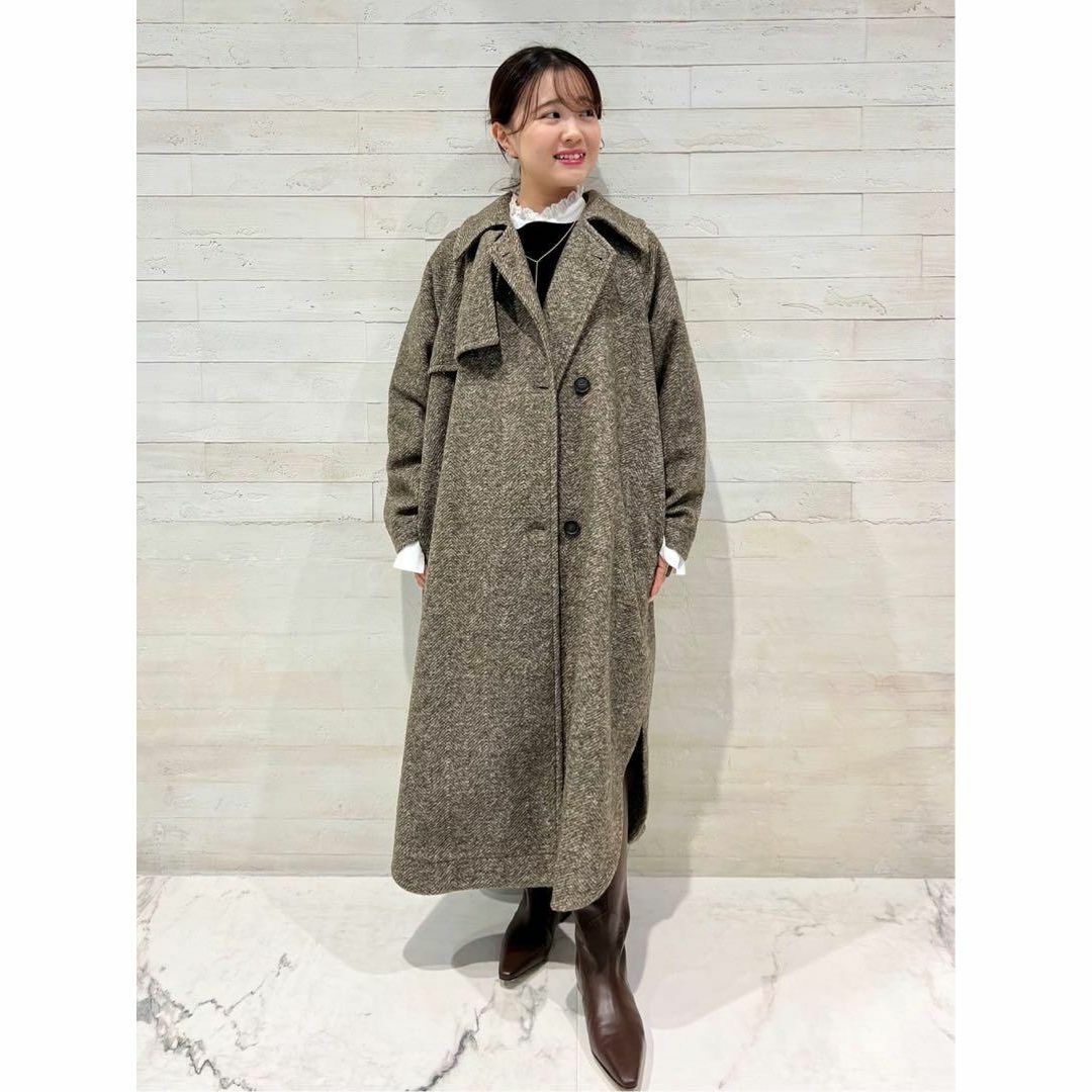 spick&span Wスライバー ヘリンボーンボリュームコート ブラウン spick&span Wスライバー ヘリンボーンボリュームコート ブラウン