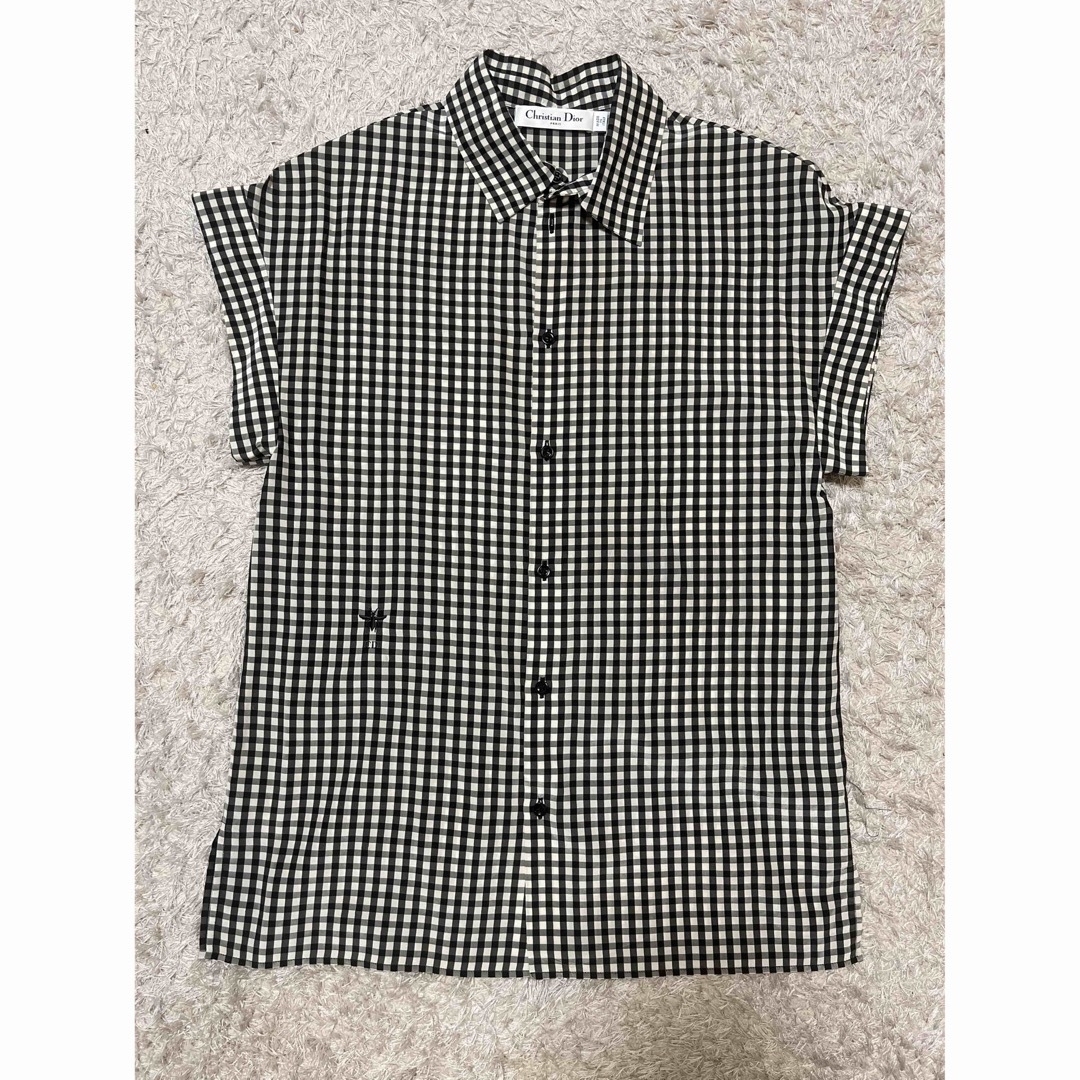 Christian Dior bee刺繍 チェック柄シルクブラウス ディオール Christian Dior bee刺繍 チェック柄シルクブラウス ディオール