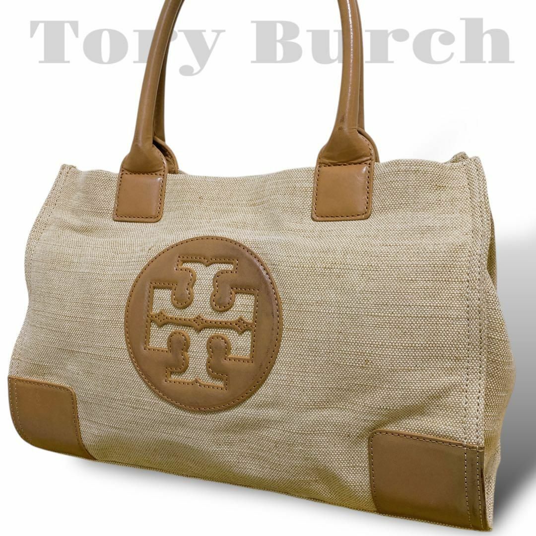 美品 トリーバーチ エラ キャンバス レザー トートバッグ 肩掛け 美品 トリーバーチ エラ キャンバス レザー トートバッグ 肩掛け