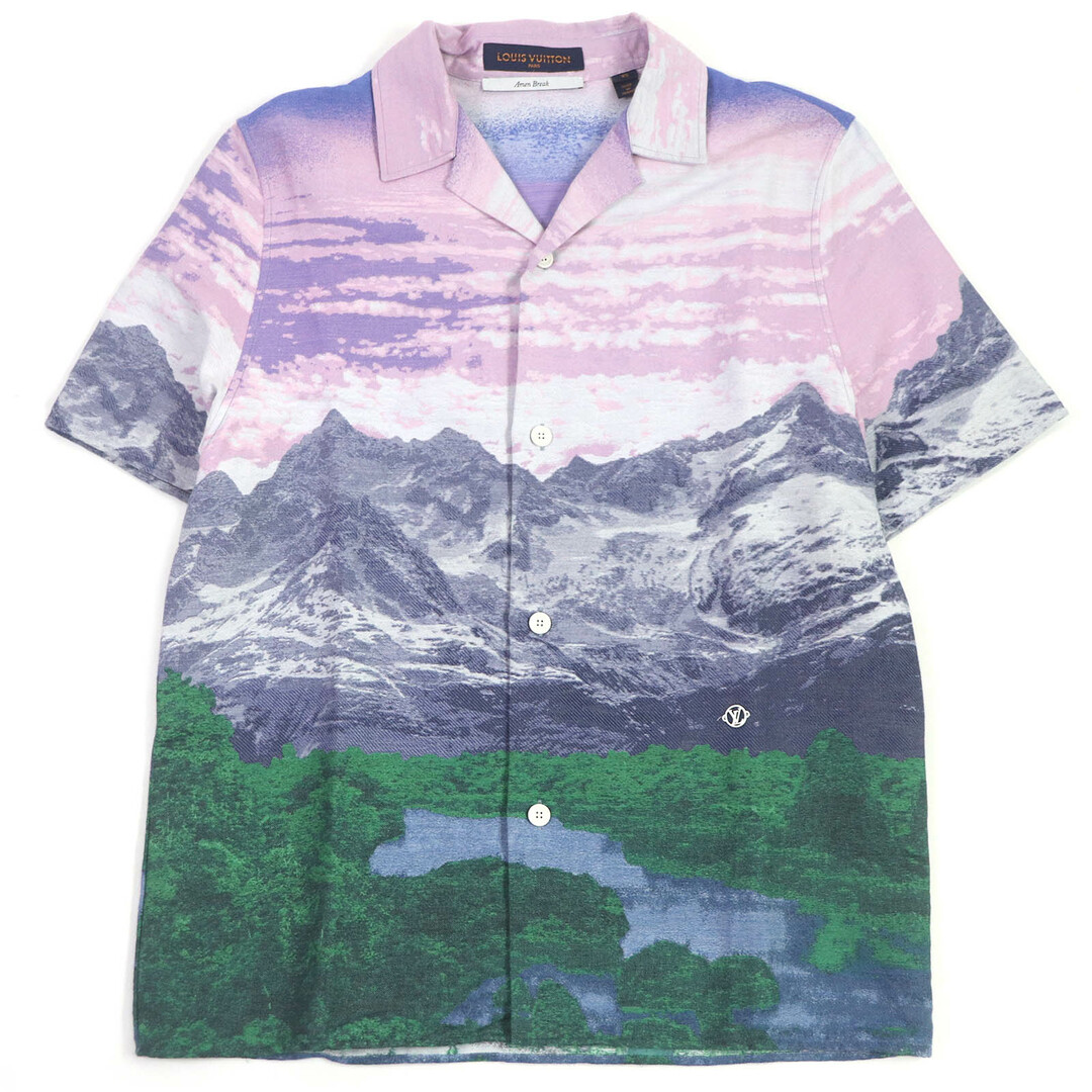 LOUIS VUITTON - 美品□LOUIS VUITTON ルイヴィトン 22SS コットン100% Amen Break ランドスケープ LVサークルロゴ金具 半袖 ハワイアンシャツ パープル系 XS フランス製 正規品 メンズ