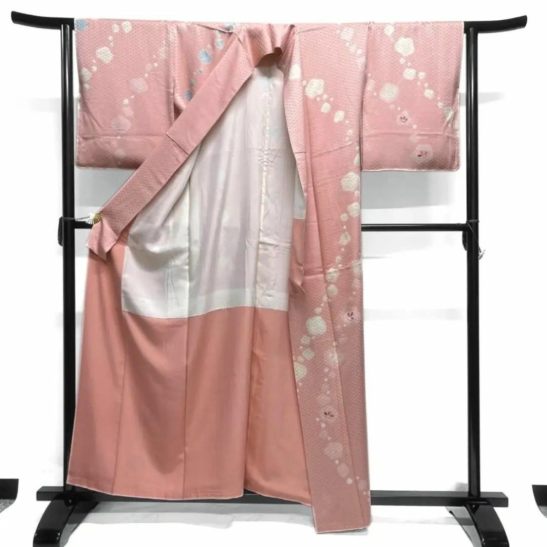 ゑり善 付け下げ 刺繍 桔梗 抽象花 絞り 籠目地紋 着物 104a d
