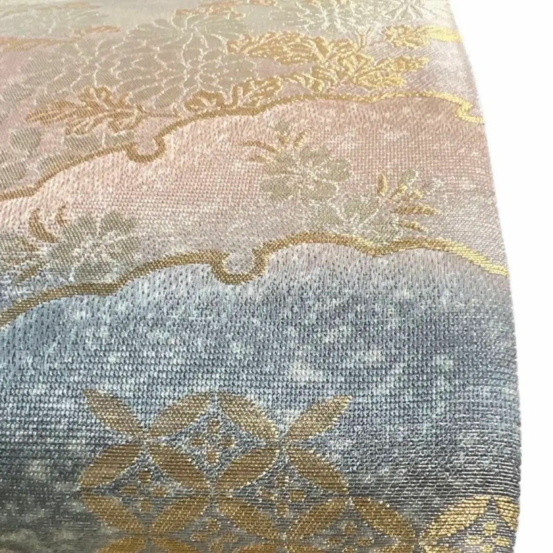 袋帯 全通 横縞 金糸 雪輪 菊 七宝 桔梗 桜 萩 着物 112a d