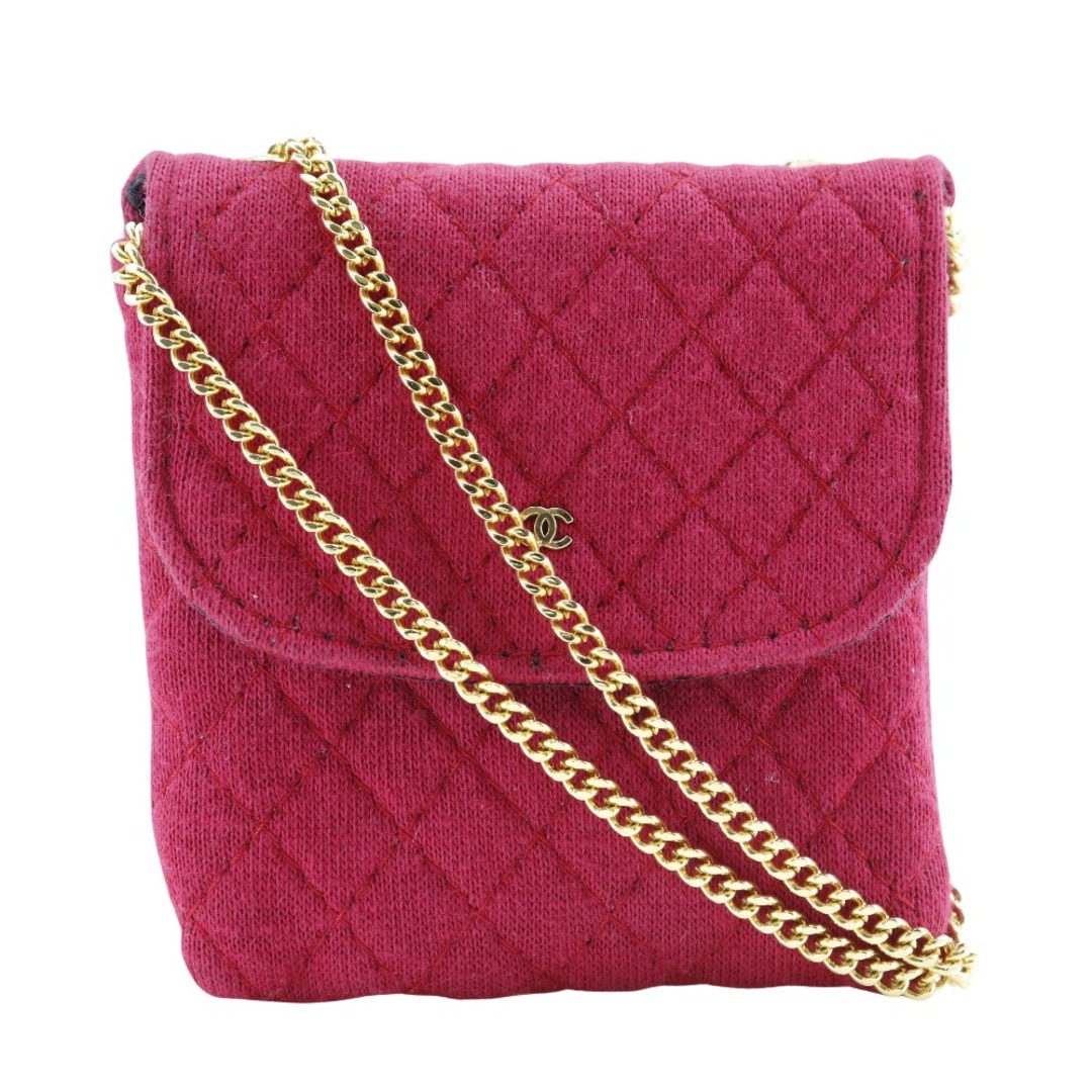 CHANEL】シャネル チェーンポーチ マイクロ コットン 赤 CHANEL】シャネル チェーンポーチ マイクロ コットン 赤