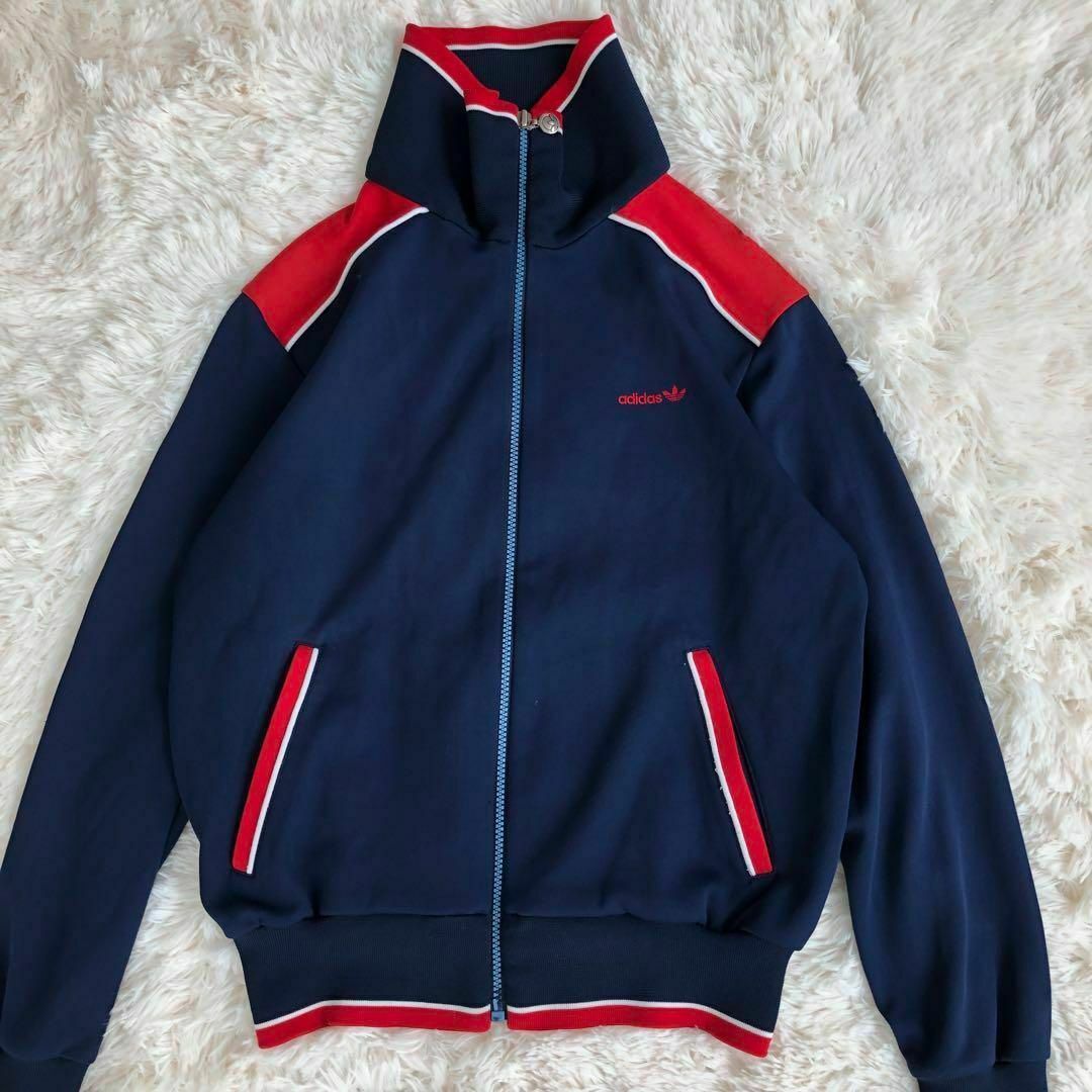 デサント製アディダスadidasトラックジャケットネイビー赤白 デサント製アディダスadidasトラックジャケットネイビー赤白