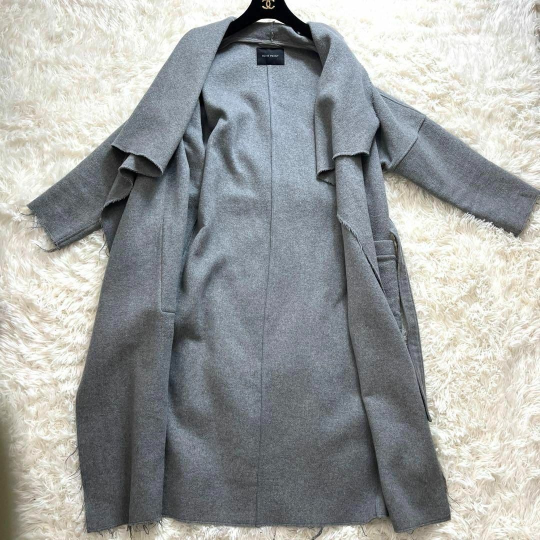 良品✨ウール混 女優襟 マキシ丈115cm ロングガウンコート ドレープ レディースのジャケット/アウター(ロングコート)の商品写真