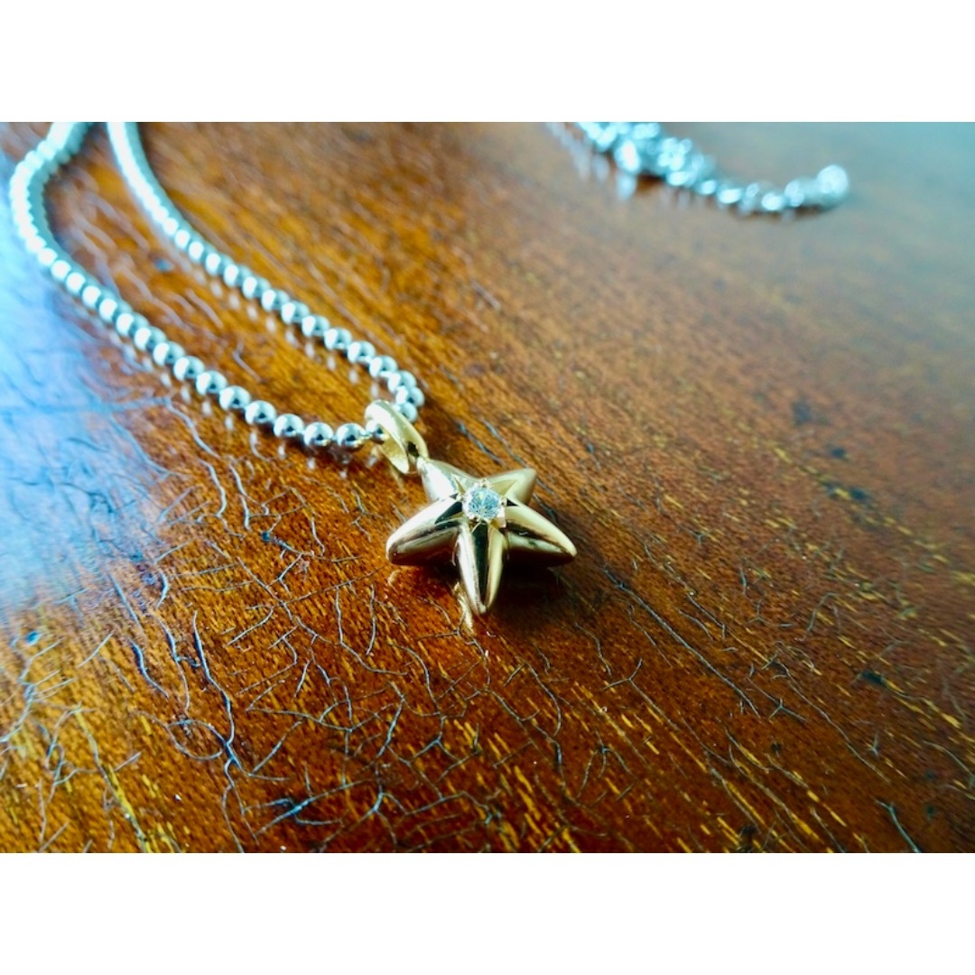 仁尾彫金『一つ星ダイヤ、k１８、ぷっくりスターペンダント』ハンドメイド363