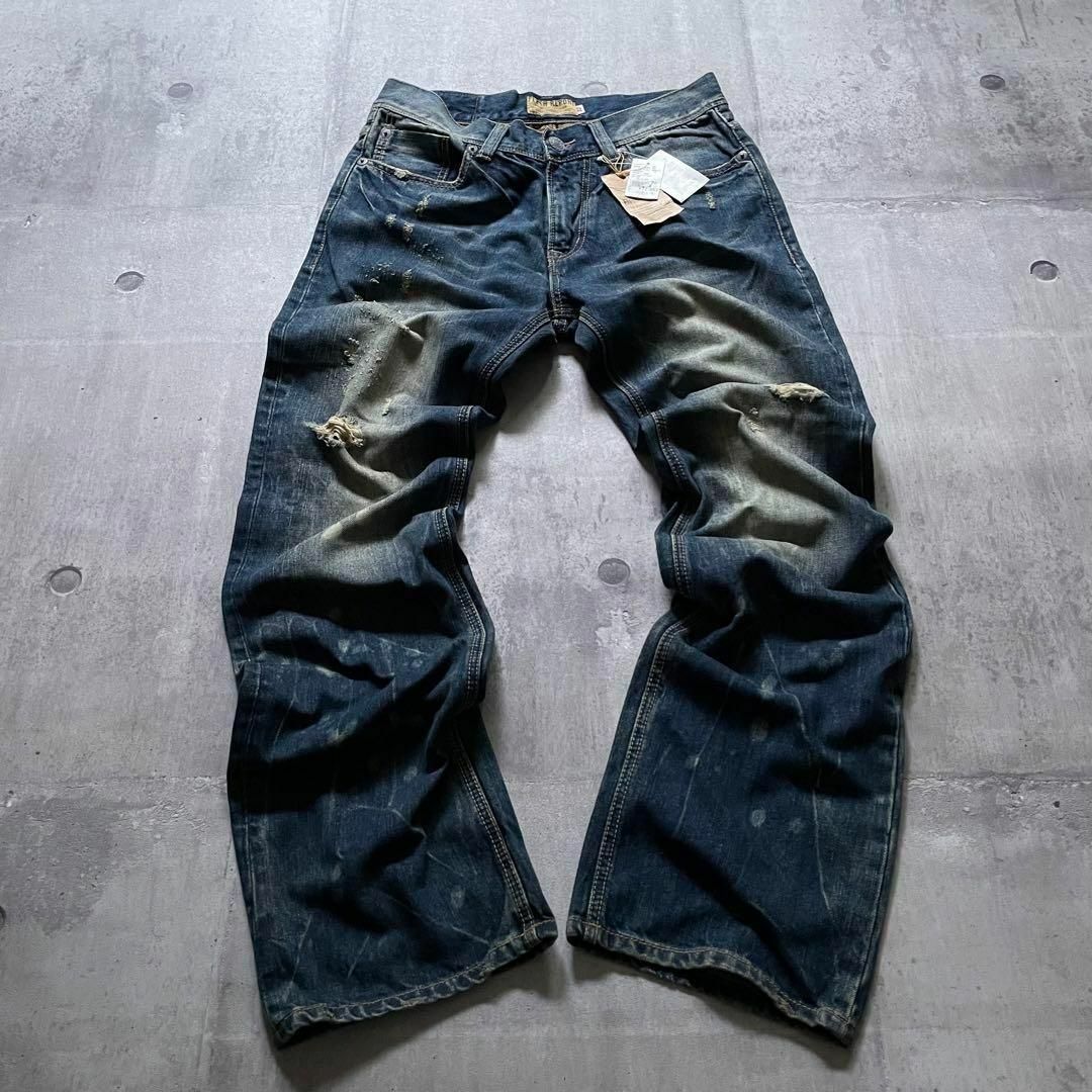 デッドストック y2kグランジ ダメージ デニムパンツ 汚し加工 デッドストック y2kグランジ ダメージ デニムパンツ 汚し加工