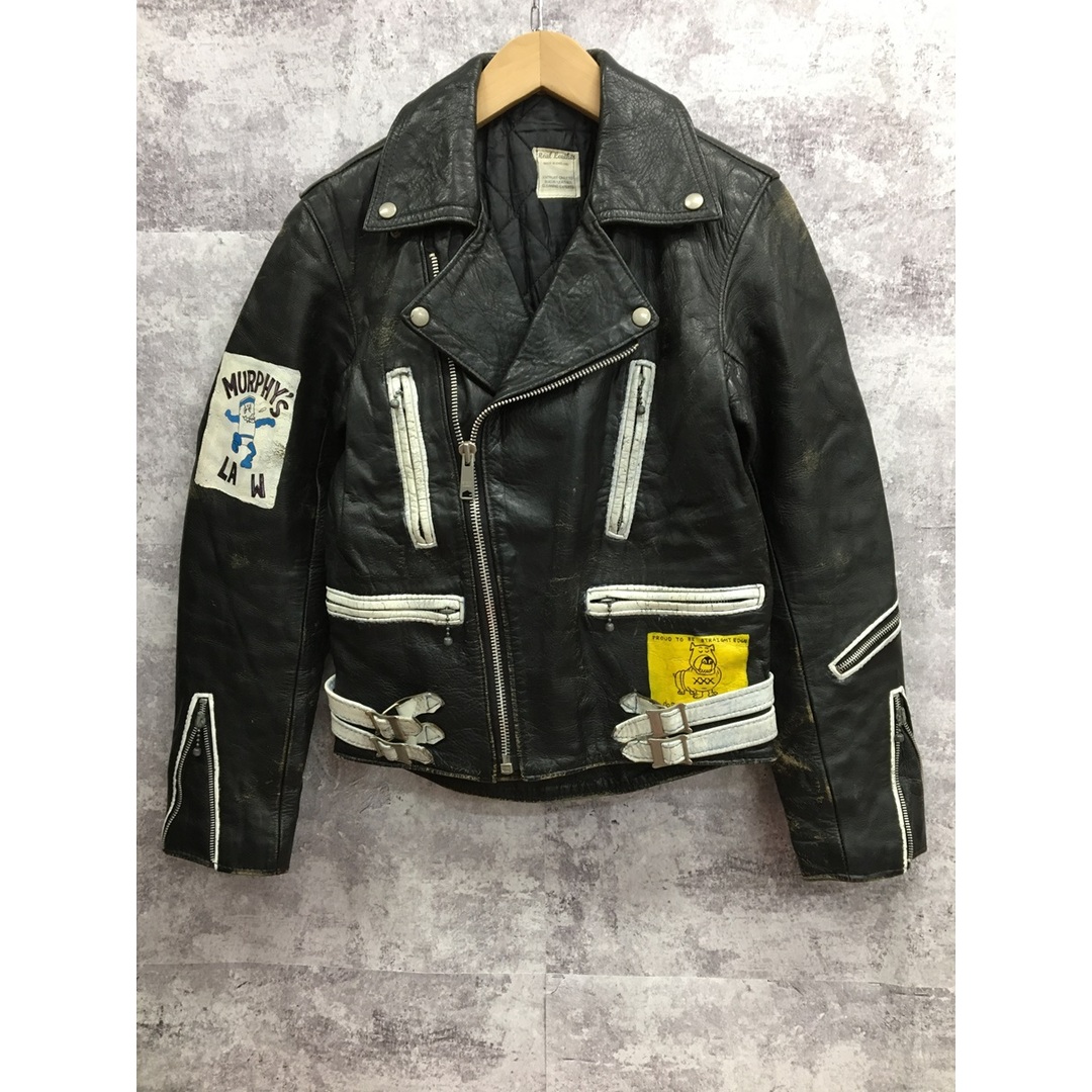Real Leather リアルレザー ライダースジャケット イングランド製 80-90s ペイント有 MURPHY'S LAW【4541-004】