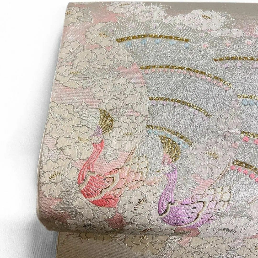 銀地 孔雀模様 牡丹 袋帯 着物 114a p 水着/浴衣 銀地 孔雀模様 牡丹 袋帯 着物 114a p 水着/浴衣