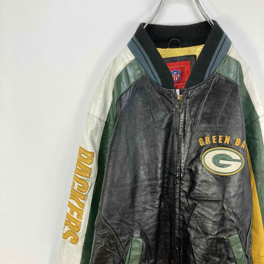 NFL 古着 刺繍ロゴ グリーンベイパッカーズ 本革 リアルレザー NFL 古着 刺繍ロゴ グリーンベイパッカーズ 本革 リアルレザー