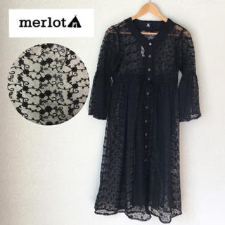 メルロー(merlot)のメルロー 花刺繍レースガウン  ブラック(カーディガン)