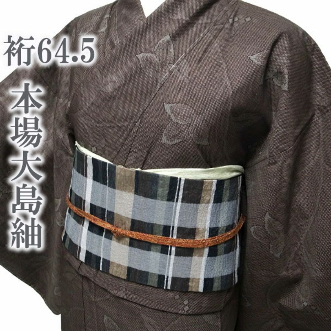 本場大島紬 着物 7マルキ カタス式 泥染 裄64.5 Ｍ 新古品 sn679
