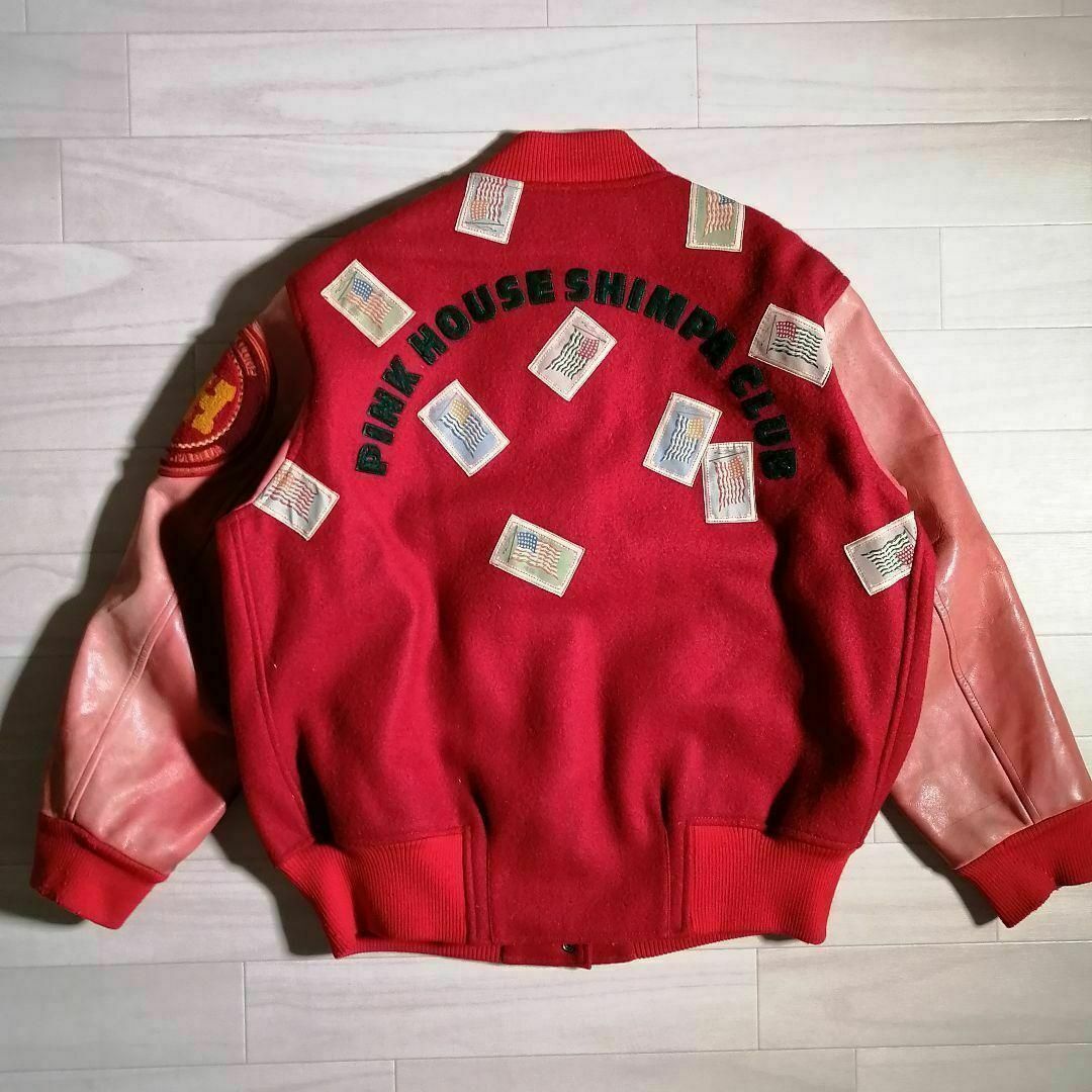 PINK HOUSE - 超希少80sピンクハウス袖レザーウールスタジャン PINK HOUSE - 超希少80sピンクハウス袖レザーウールスタジャン