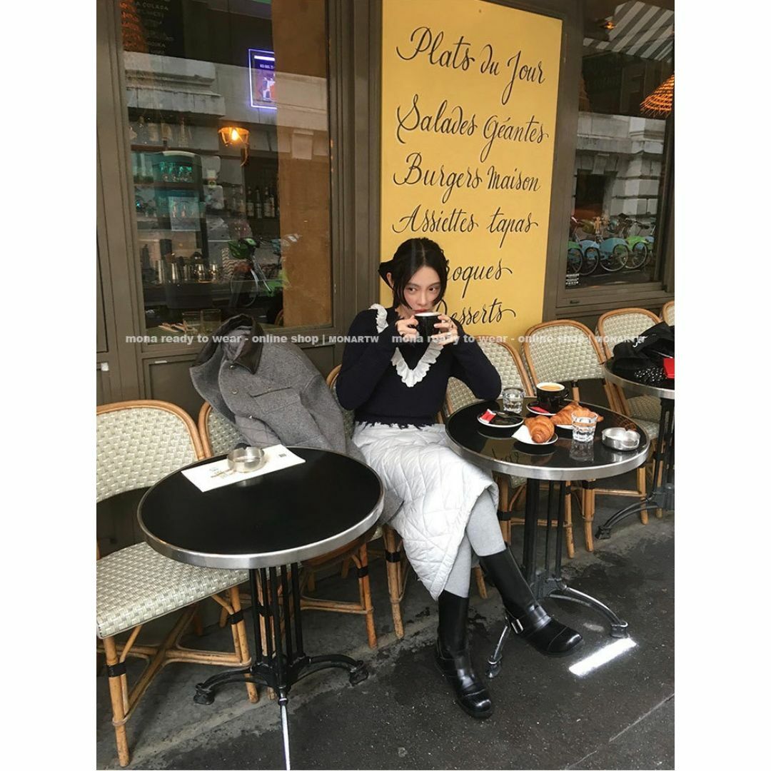 FUMIKA_UCHIDA - MONA フリル Vネック ワッフルニット セーター ダメージ ショート丈 FUMIKA_UCHIDA - MONA フリル Vネック ワッフルニット セーター