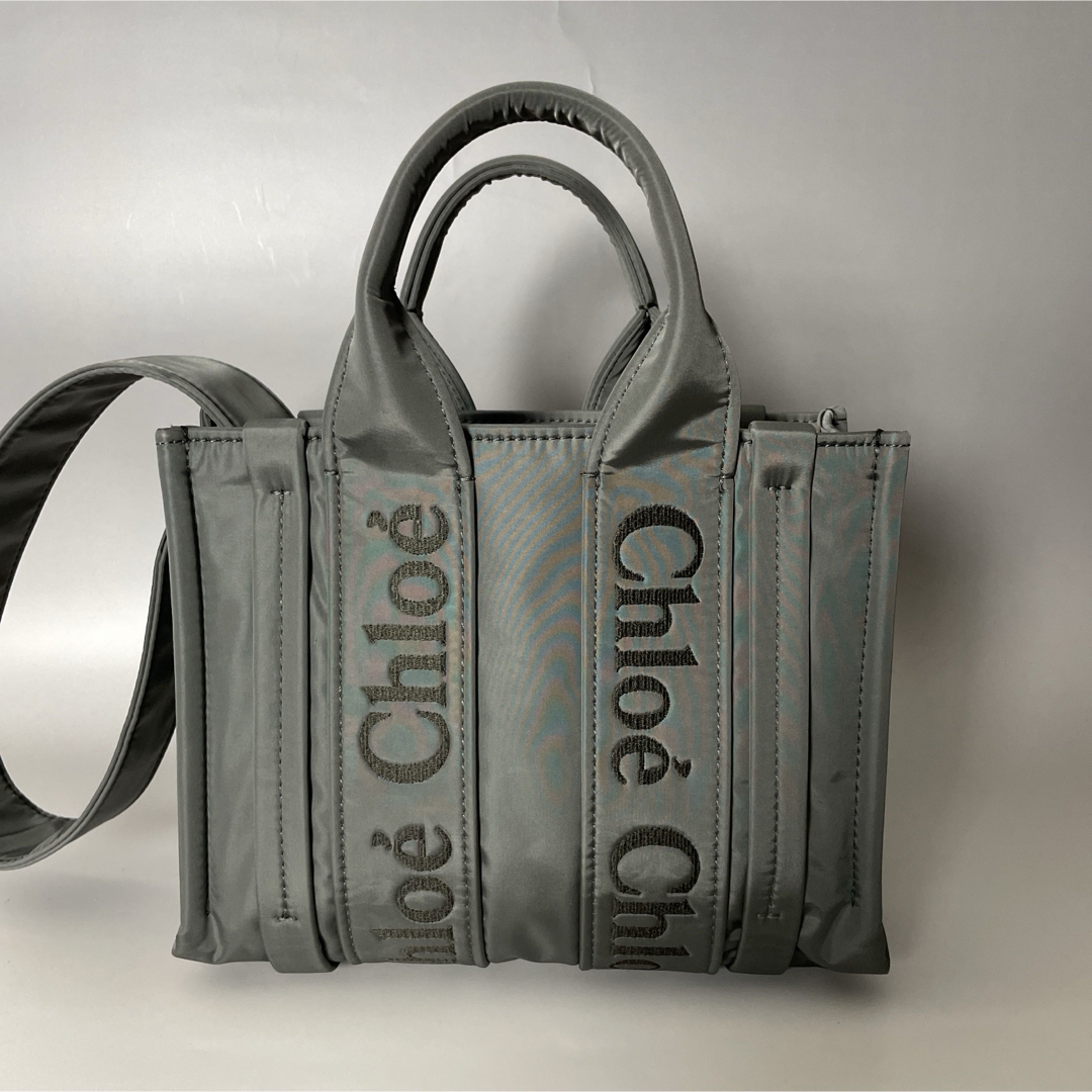 Chloe 極美品 2way ウッディ ナイロン ハンドバッグ グレー Chloe 極美品 2way ウッディ ナイロン ハンドバッグ グレー