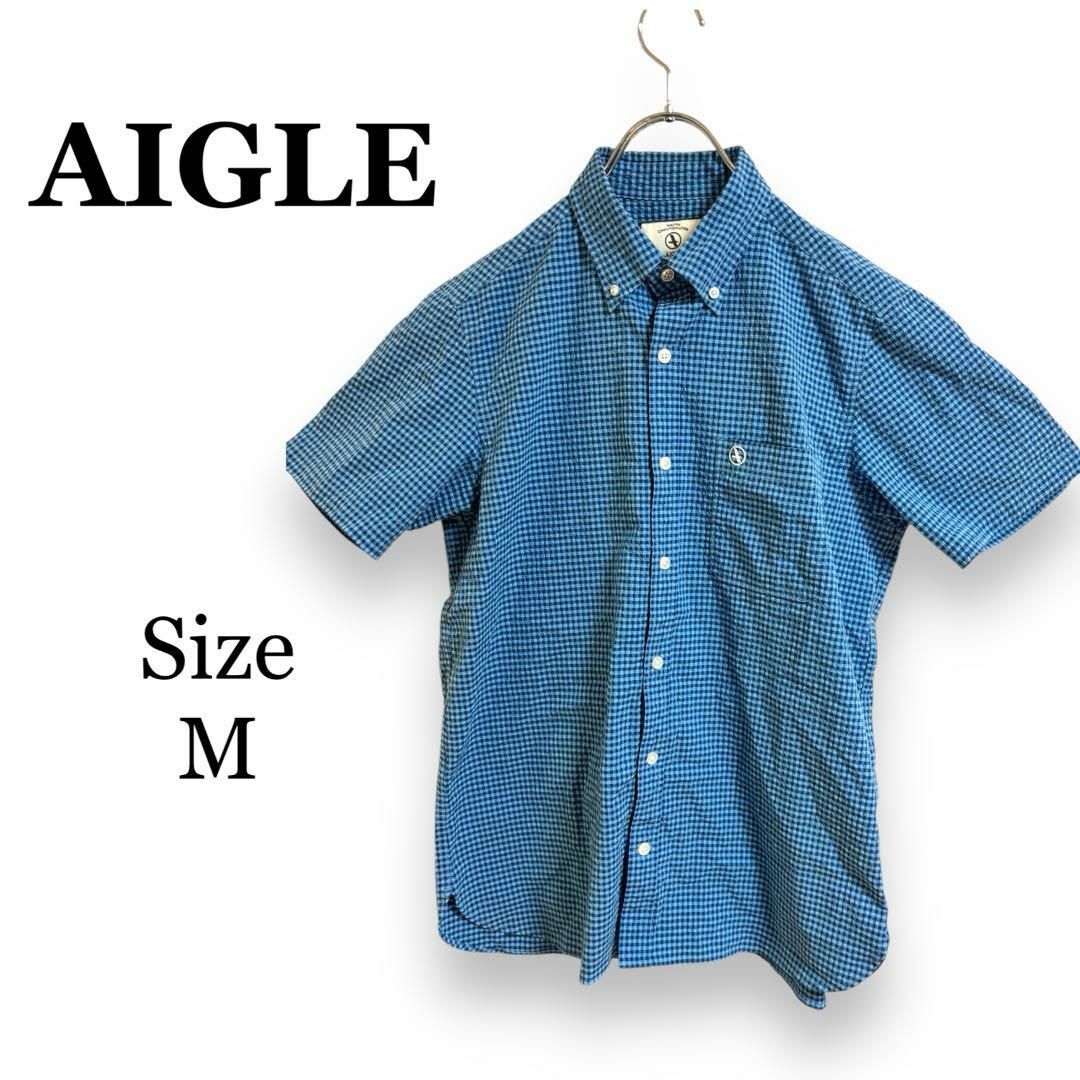 AIGLE(エーグル)の1760エーグル【M】チェック柄 ポロシャツ　半袖ネルシャツ　コットン メンズのトップス(シャツ)の商品写真